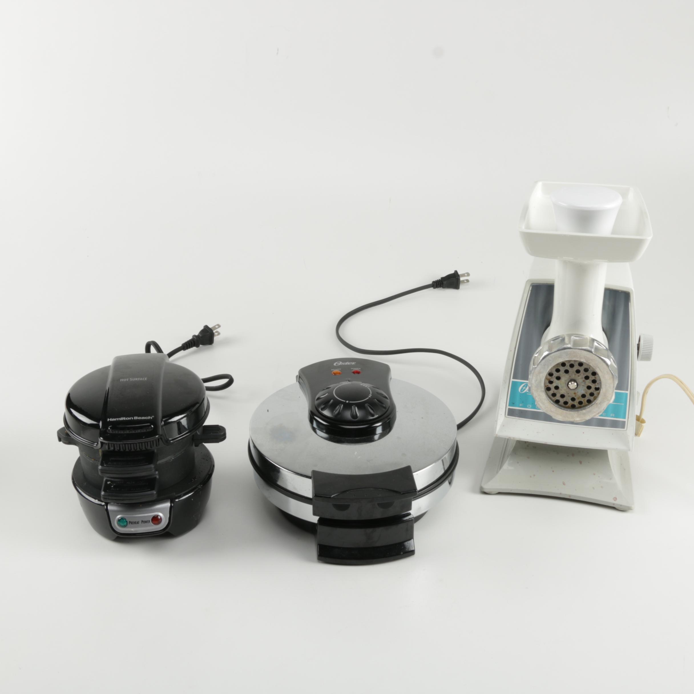 Waffle Iron, Breakfast Sandwich Maker, and Meat Grinder
