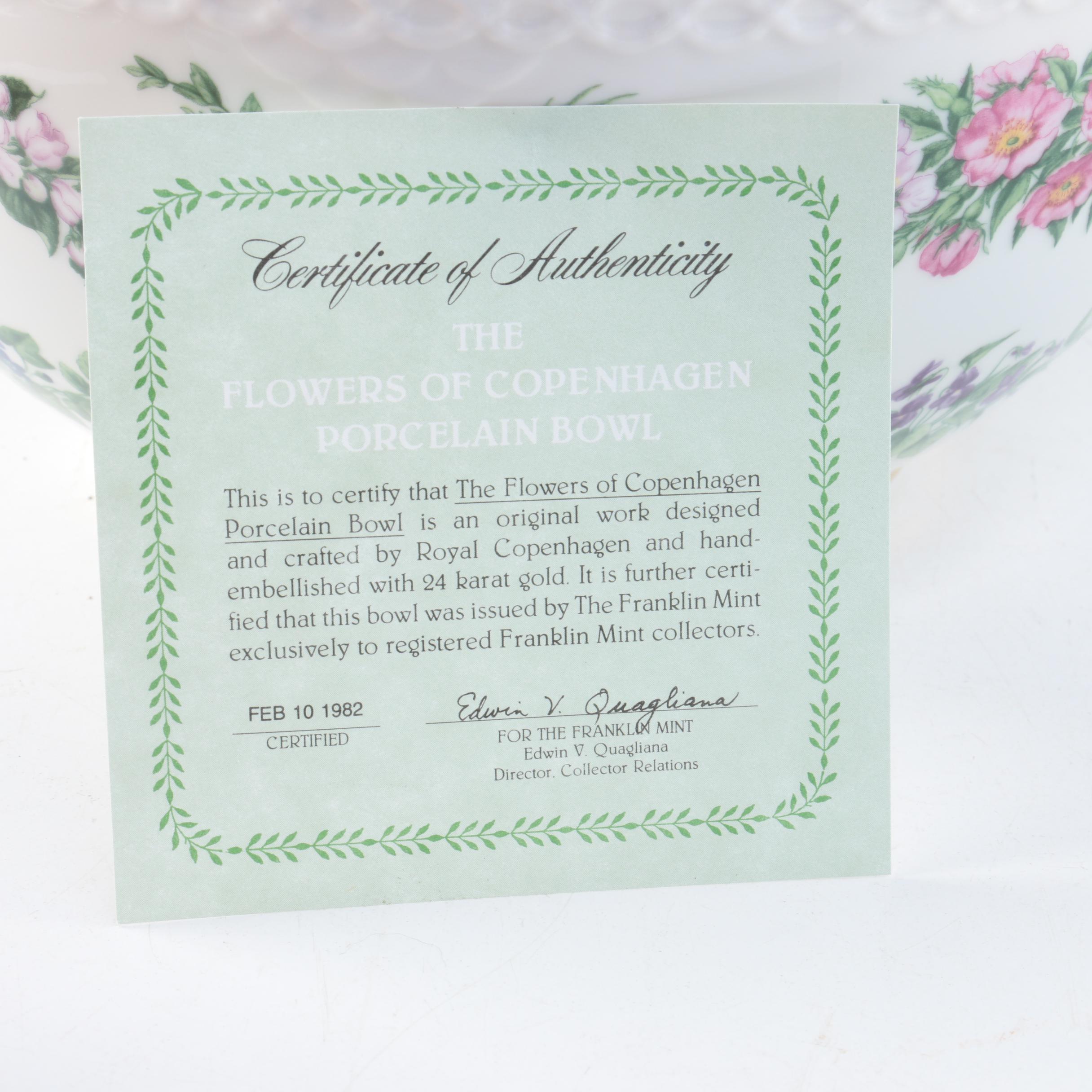 Franklin Mint "The Flowers of Copenhagen" Porcelain Bowl