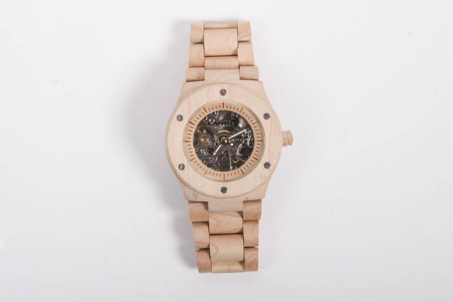 Stainless Steel Maple Watch With Skeleton Back