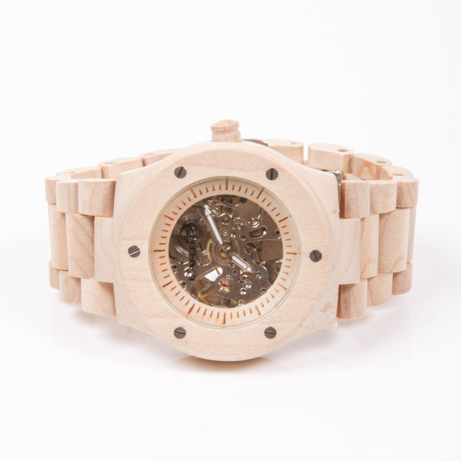 Stainless Steel Maple Watch With Skeleton Back