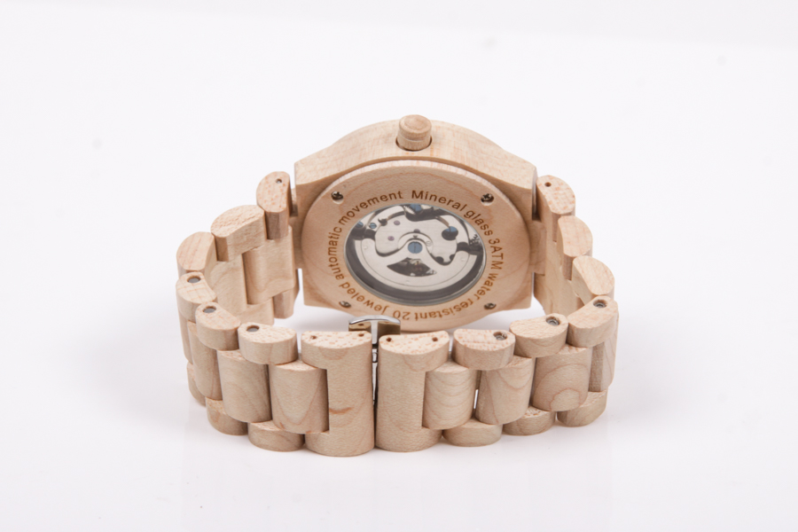 Stainless Steel Maple Watch With Skeleton Back