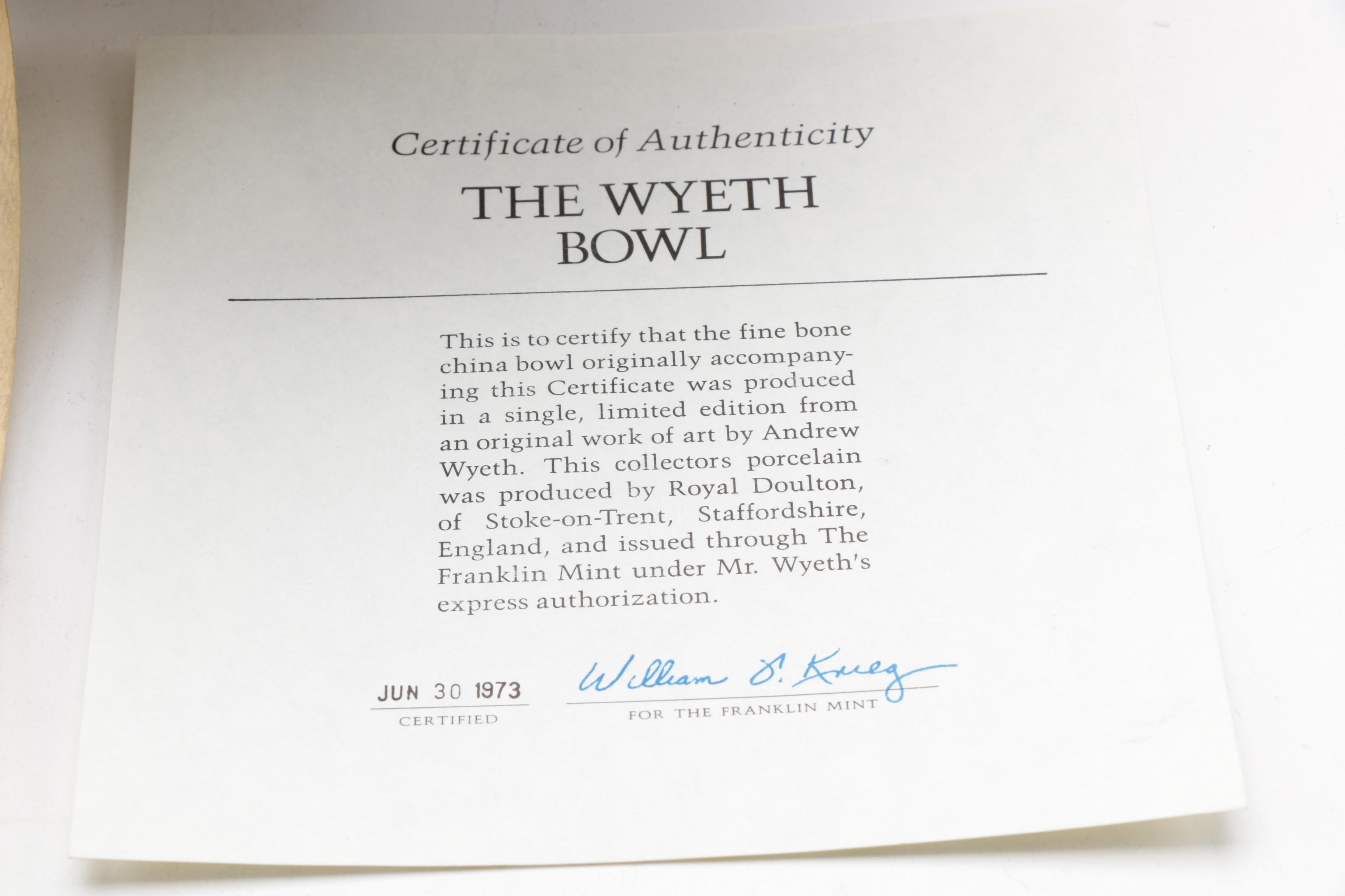 Franklin Mint Andrew Wyeth Porcelain Bowl