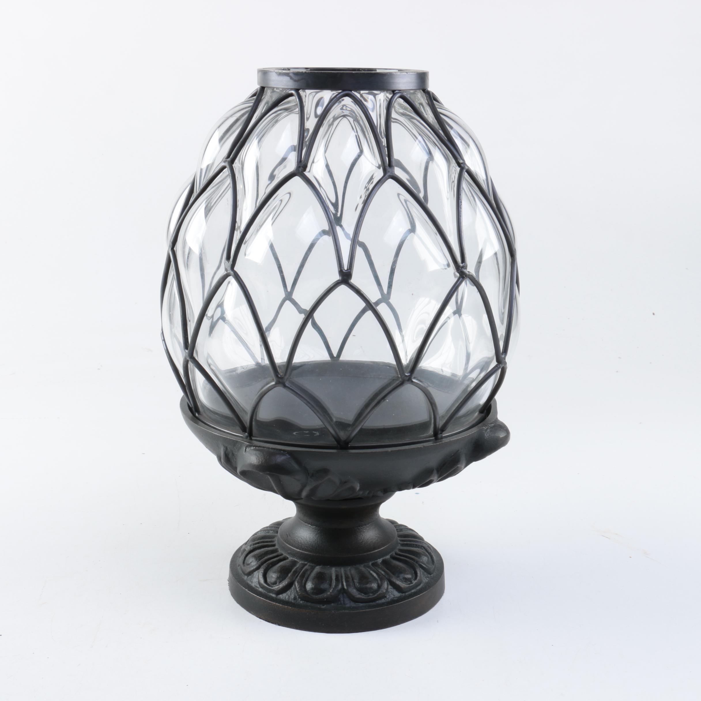 Glass Pineapple Hurricanes with Iron Candle Holders