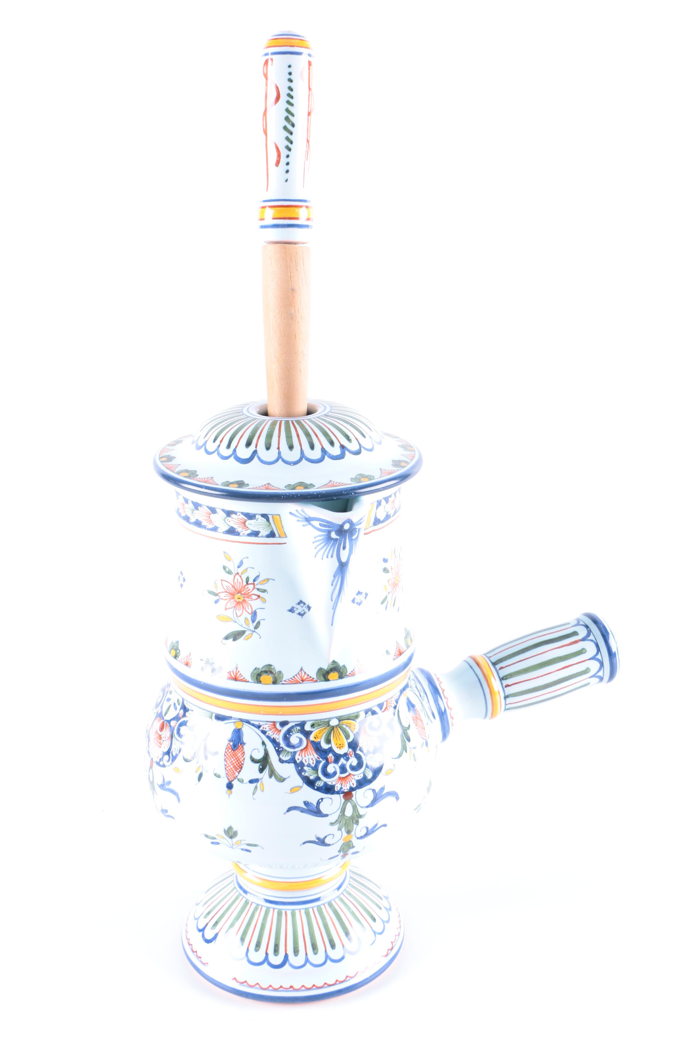 Chocolate Pot and Mustard Pot Faïence From Rouen