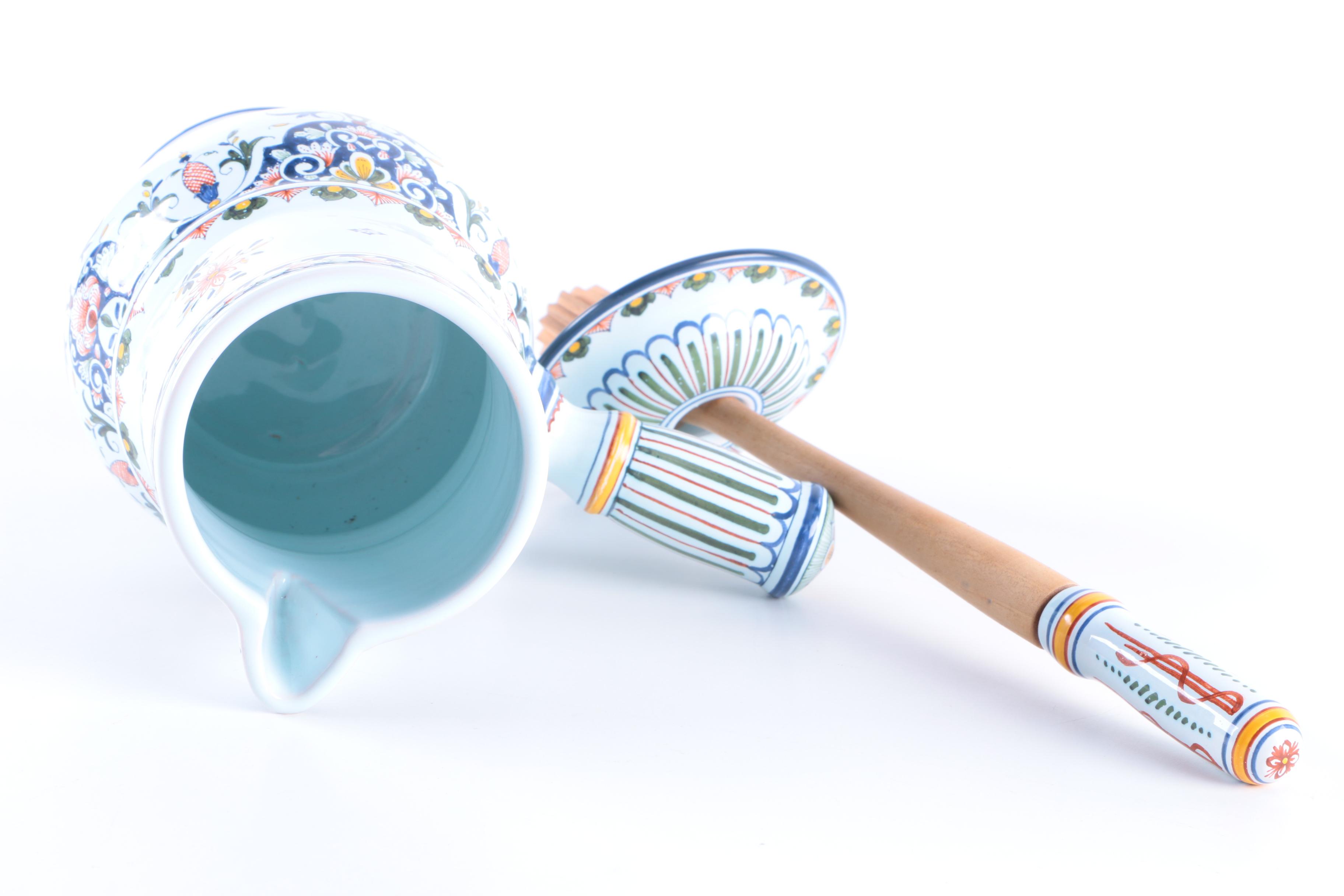 Chocolate Pot and Mustard Pot Faïence From Rouen