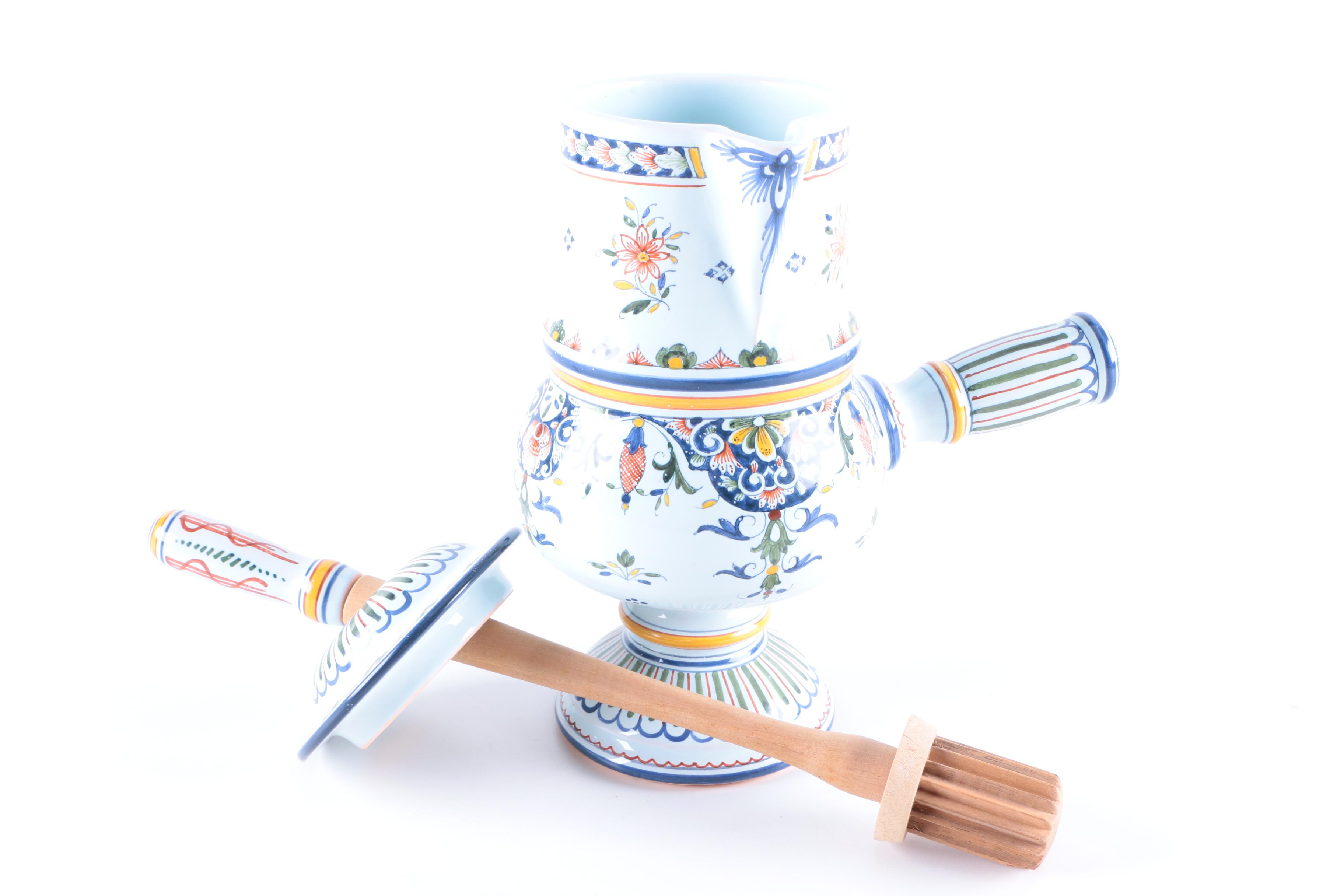 Chocolate Pot and Mustard Pot Faïence From Rouen