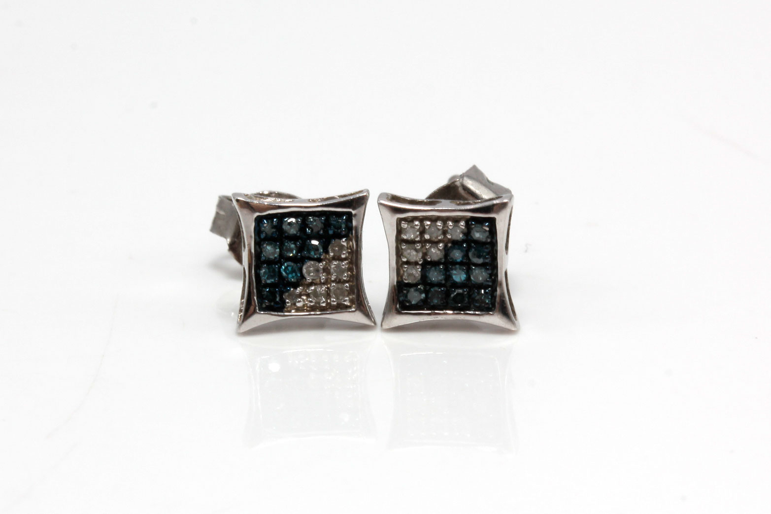 Sterling Silver Blue and White Diamond Earrings