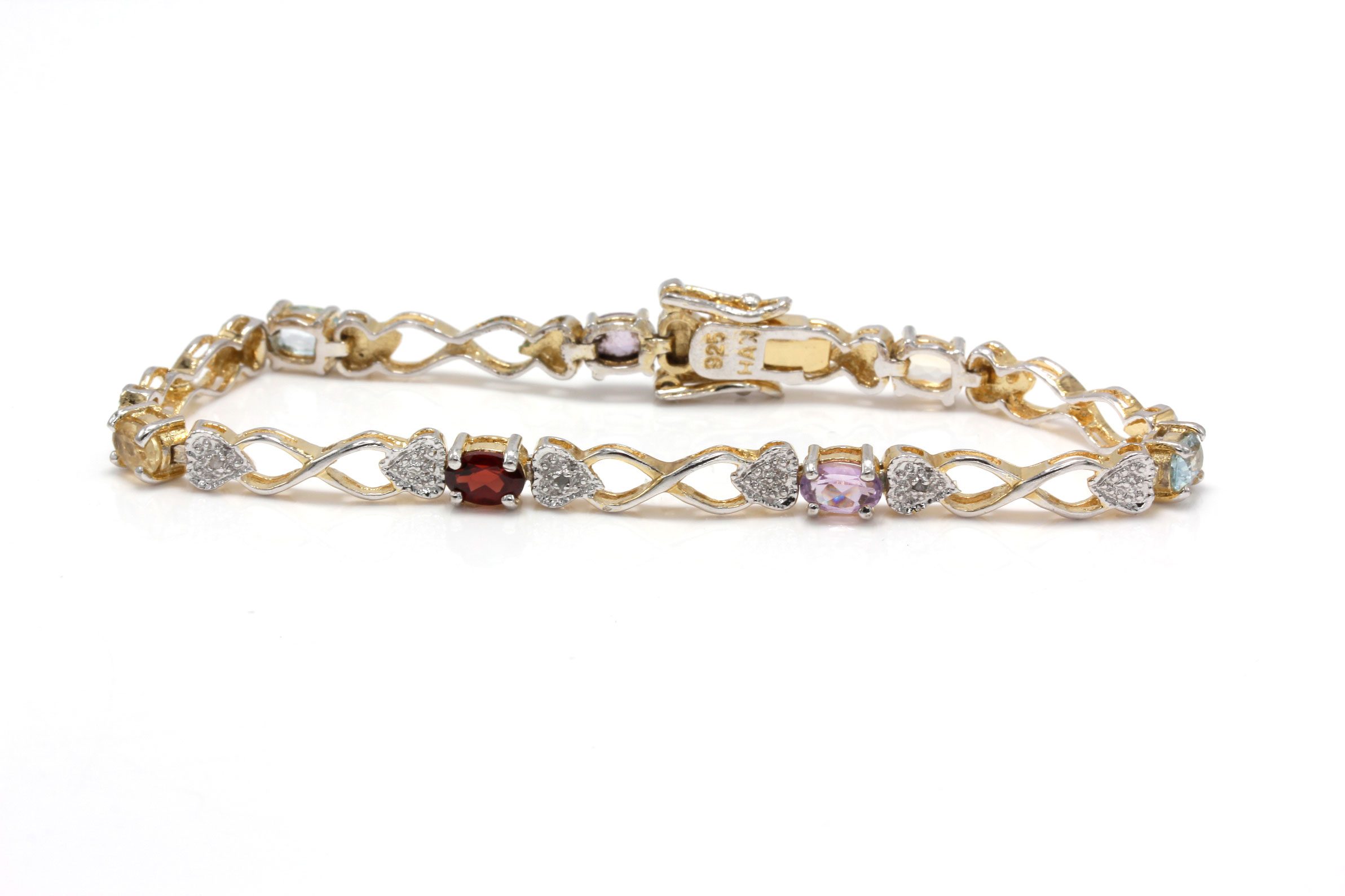 Gold Plated Sterling Silver Gemstone and Diamond Bracelets