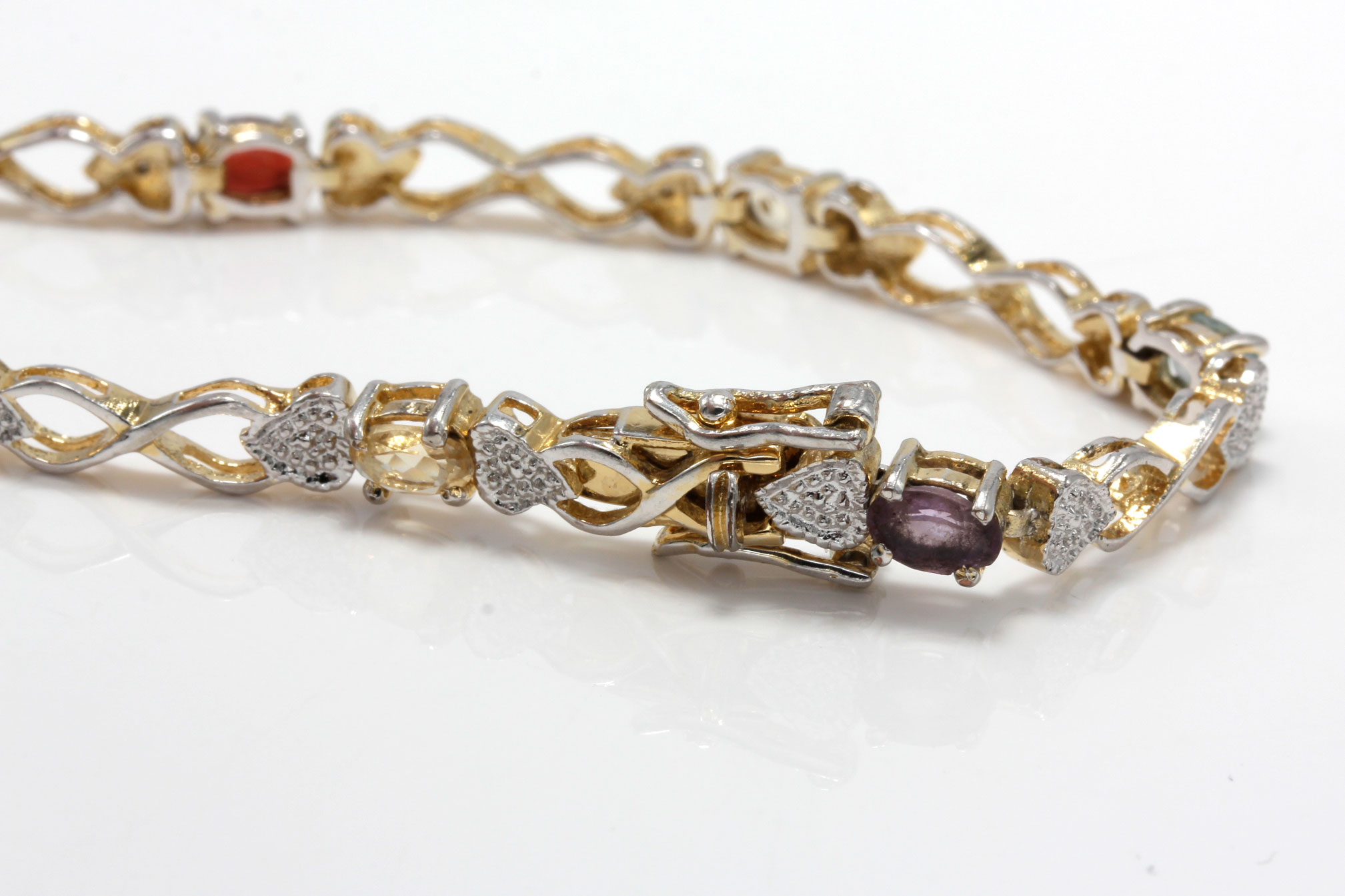 Gold Plated Sterling Silver Gemstone and Diamond Bracelets