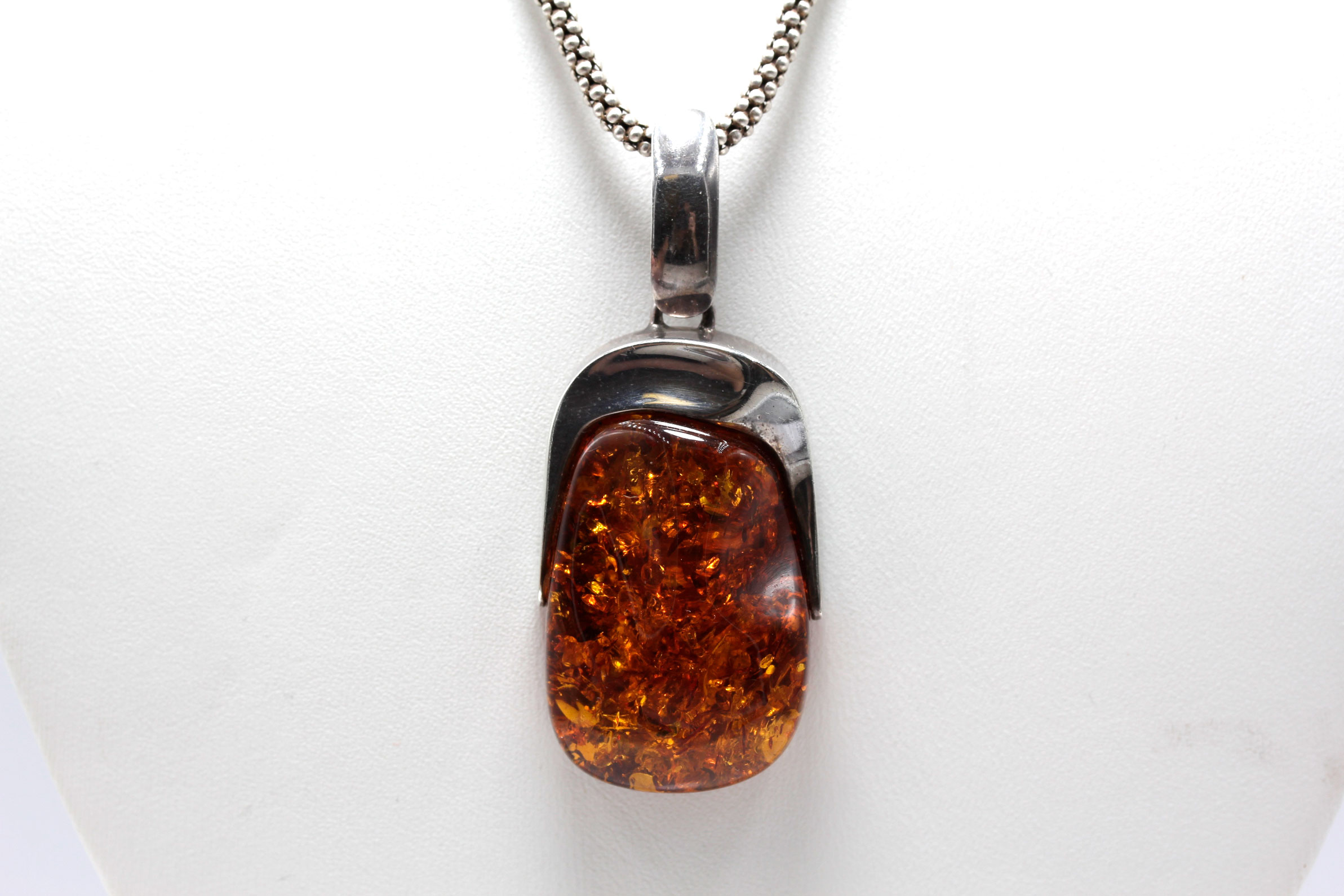 Sterling Silver Amber Necklace and Imitation Amber Earrings