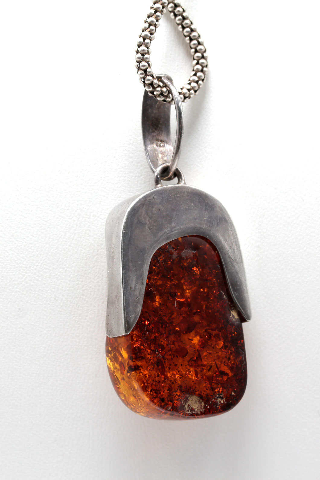 Sterling Silver Amber Necklace and Imitation Amber Earrings