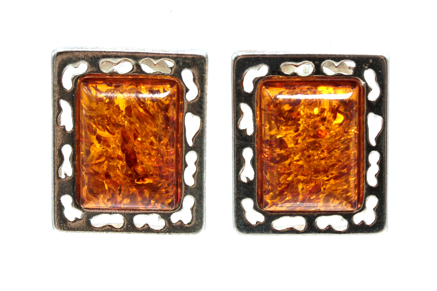 Sterling Silver Amber Necklace and Imitation Amber Earrings