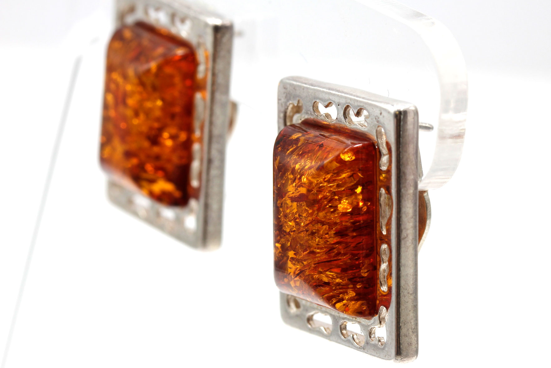 Sterling Silver Amber Necklace and Imitation Amber Earrings