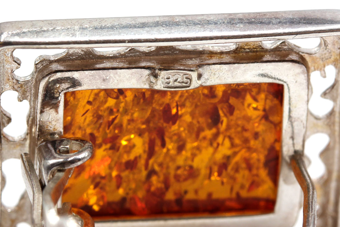 Sterling Silver Amber Necklace and Imitation Amber Earrings