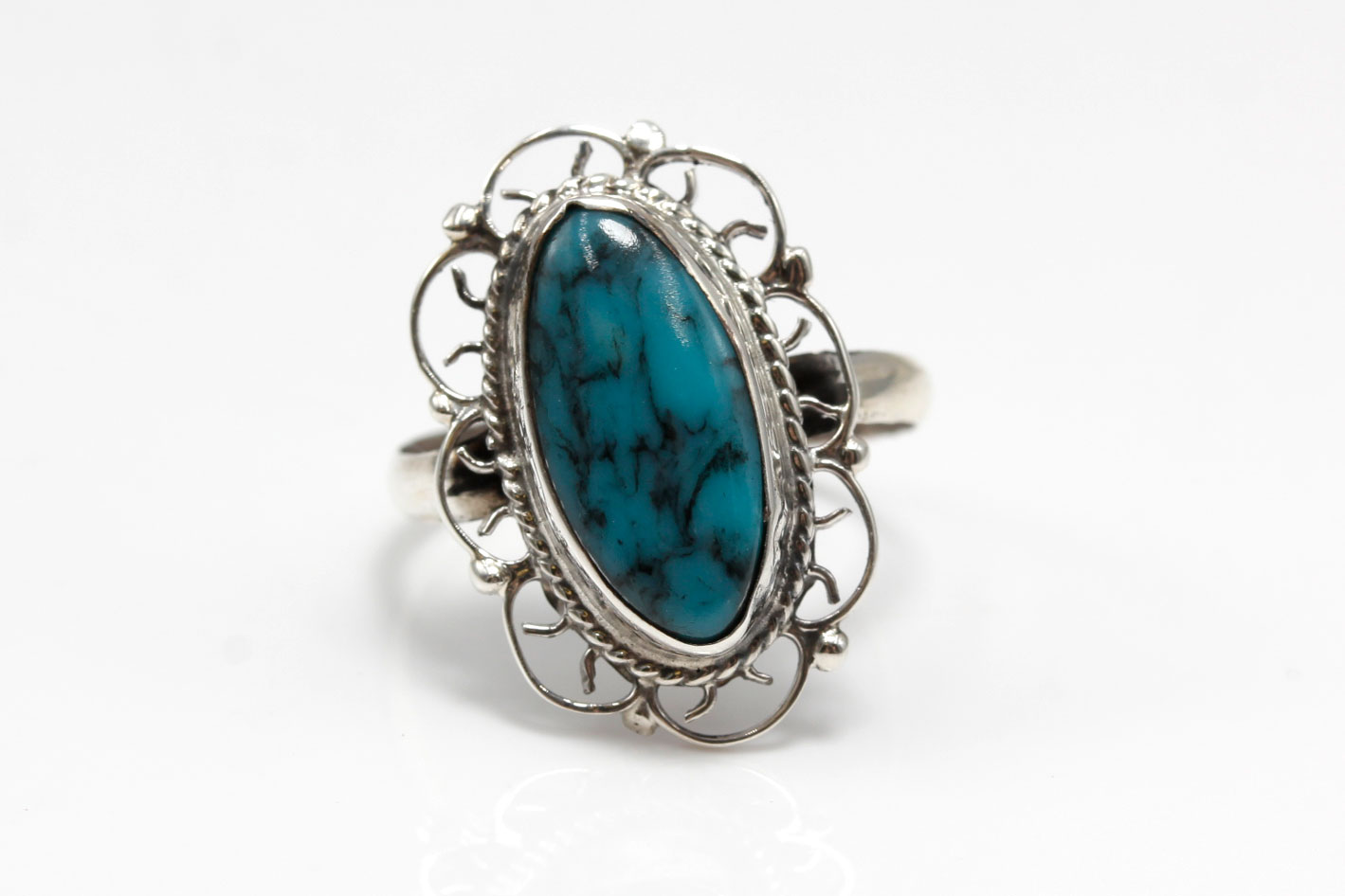 Sterling Silver Turquoise Pendant Necklace and Howlite Ring