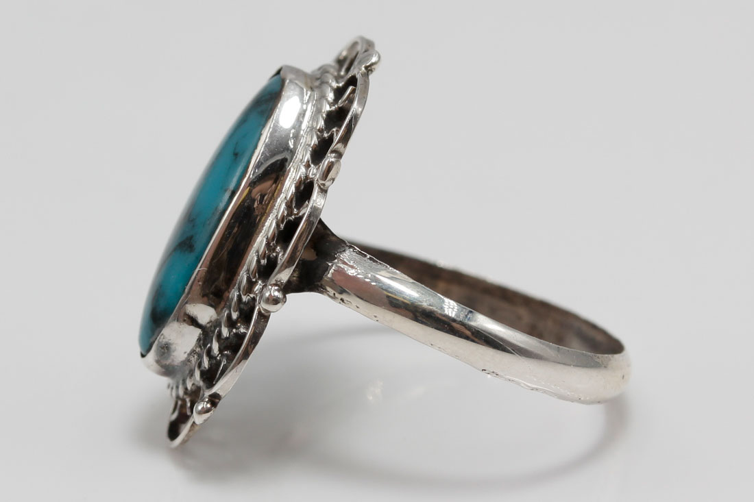 Sterling Silver Turquoise Pendant Necklace and Howlite Ring