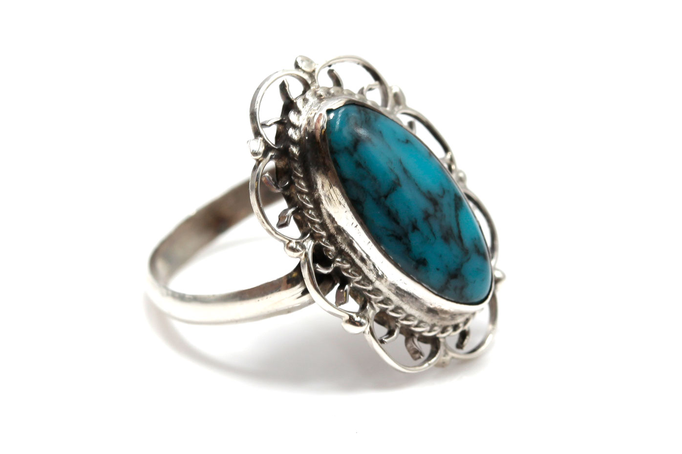 Sterling Silver Turquoise Pendant Necklace and Howlite Ring