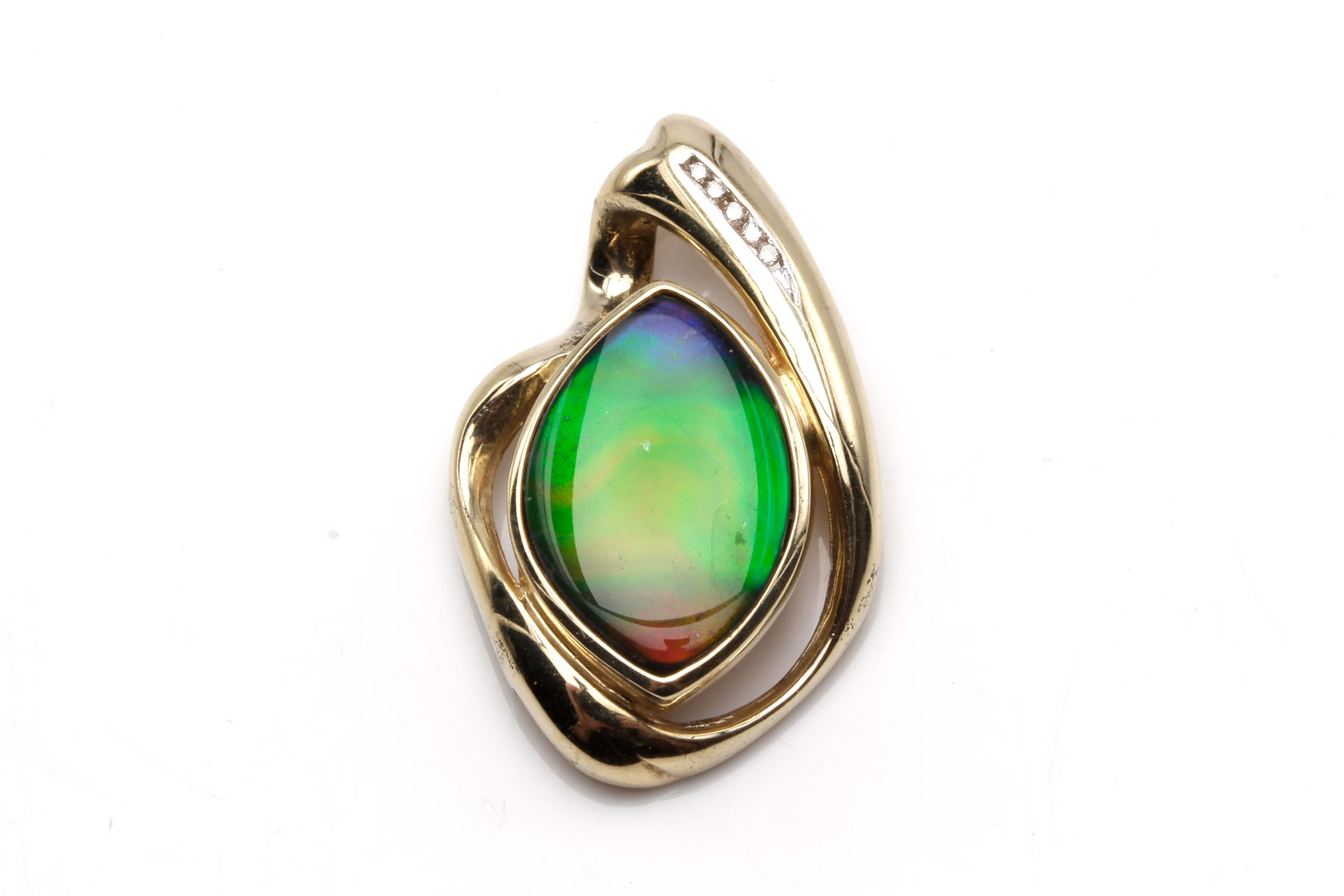 14K Yellow Gold Quartz Doublet and Diamond Pendant