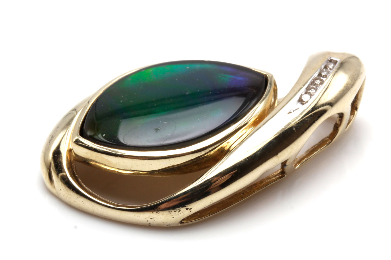 14K Yellow Gold Quartz Doublet and Diamond Pendant