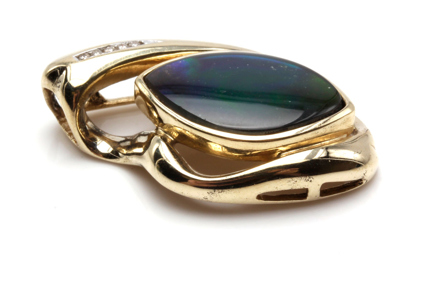 14K Yellow Gold Quartz Doublet and Diamond Pendant