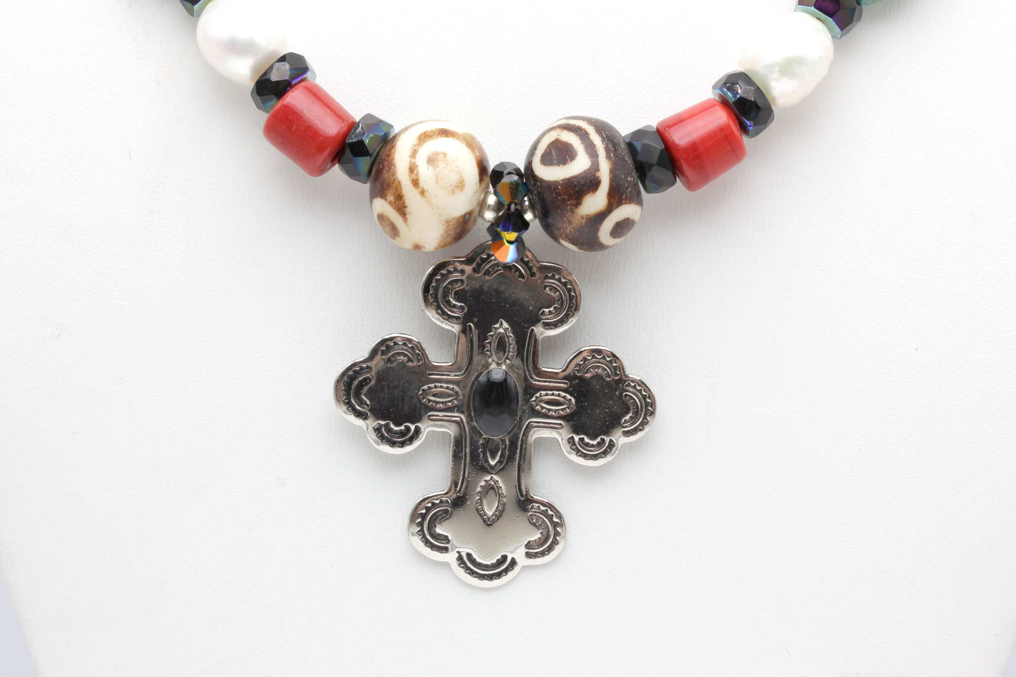 Silver Beaded Multi-Stone Necklace