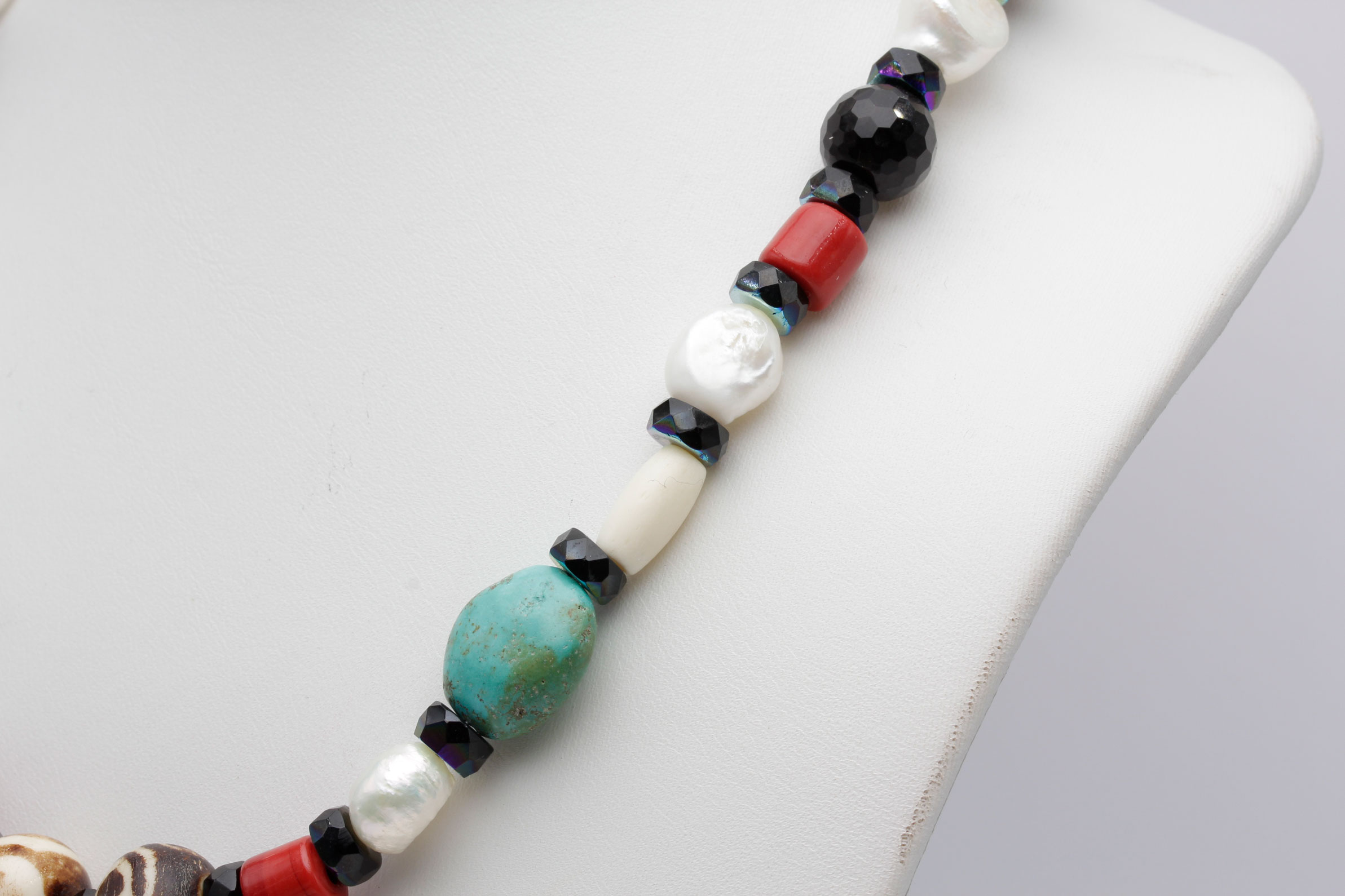 Silver Beaded Multi-Stone Necklace