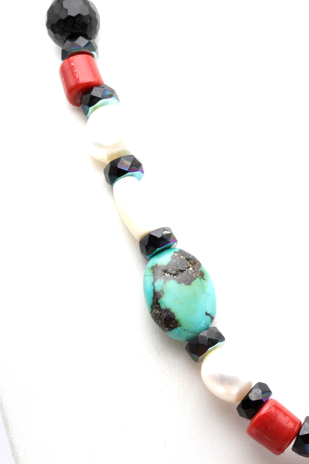 Silver Beaded Multi-Stone Necklace