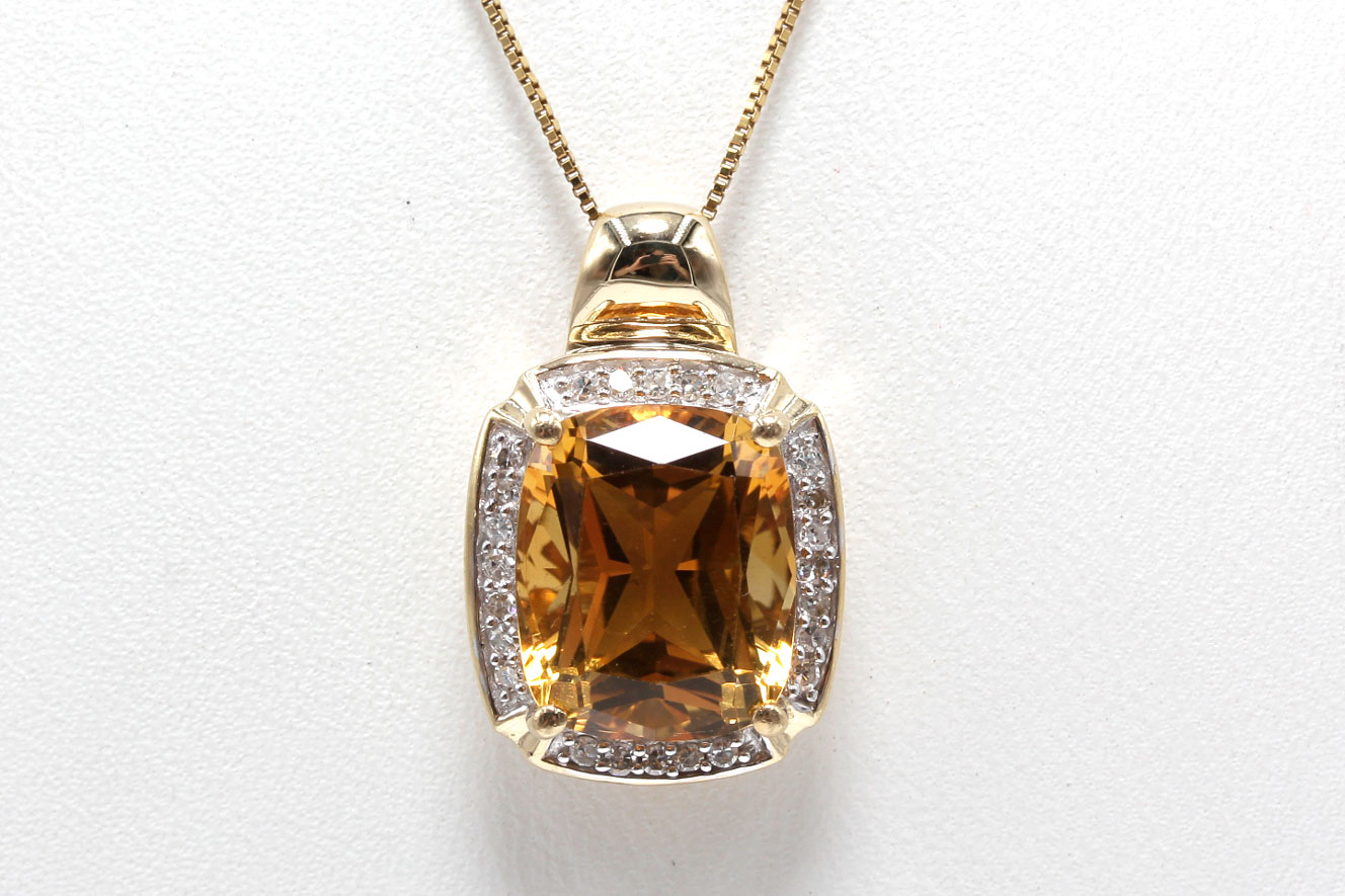 14K Yellow Gold 4.95 CTS Citrine and Diamond Necklace