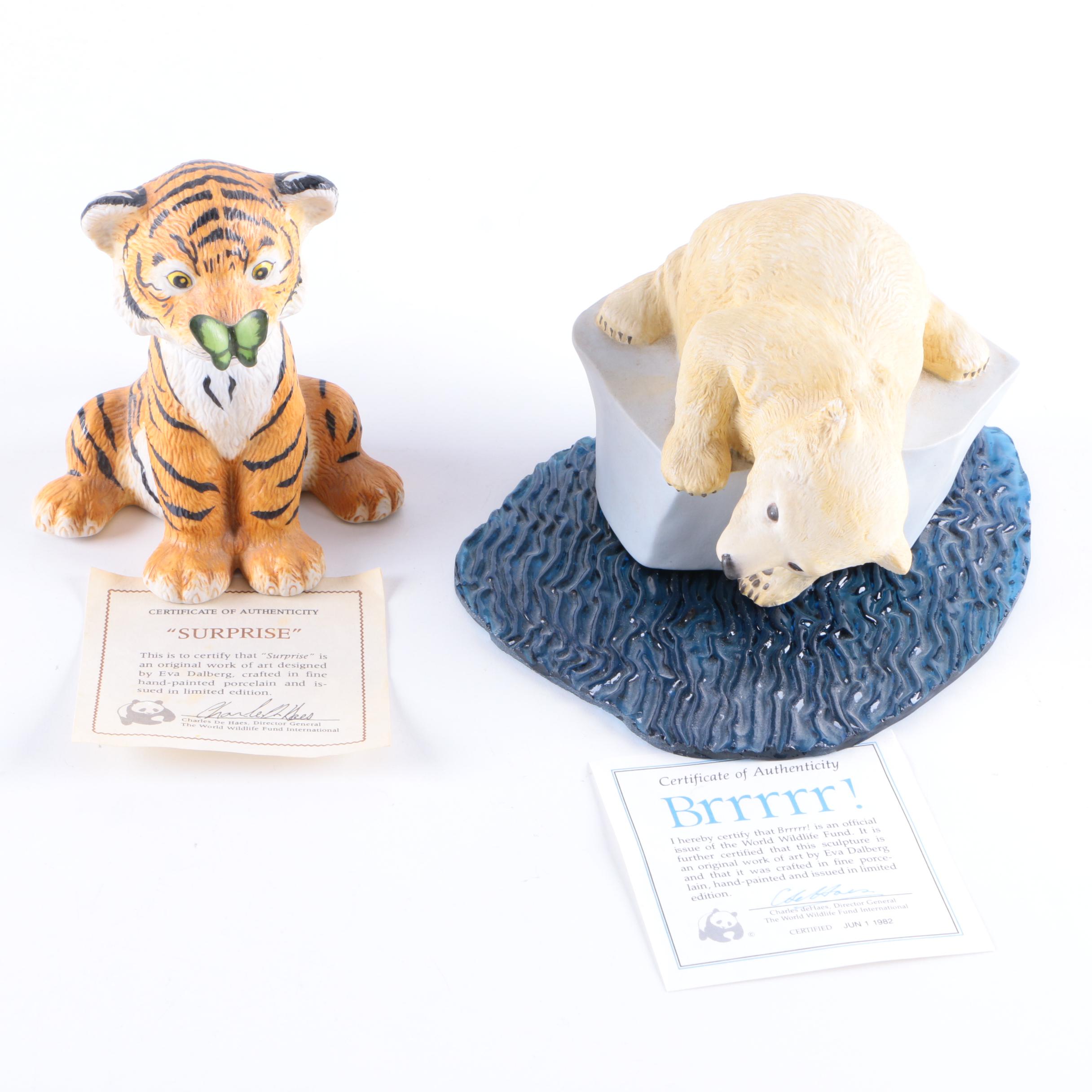 World Wildlife Fund Tiger and Polar Bear Ceramic Figurines
