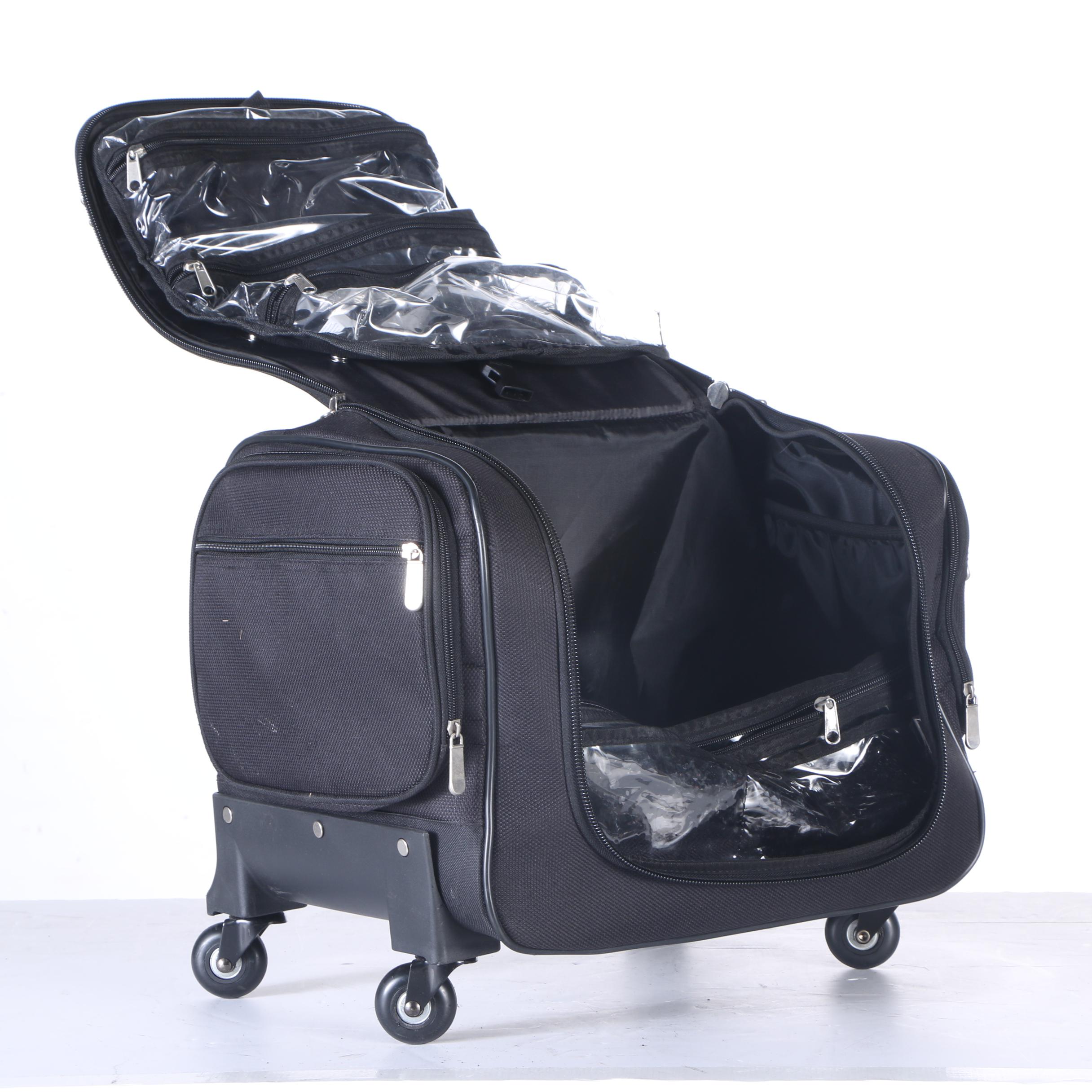 Black Nylon Toiletry Under Seat Luggage Bag with Wheels