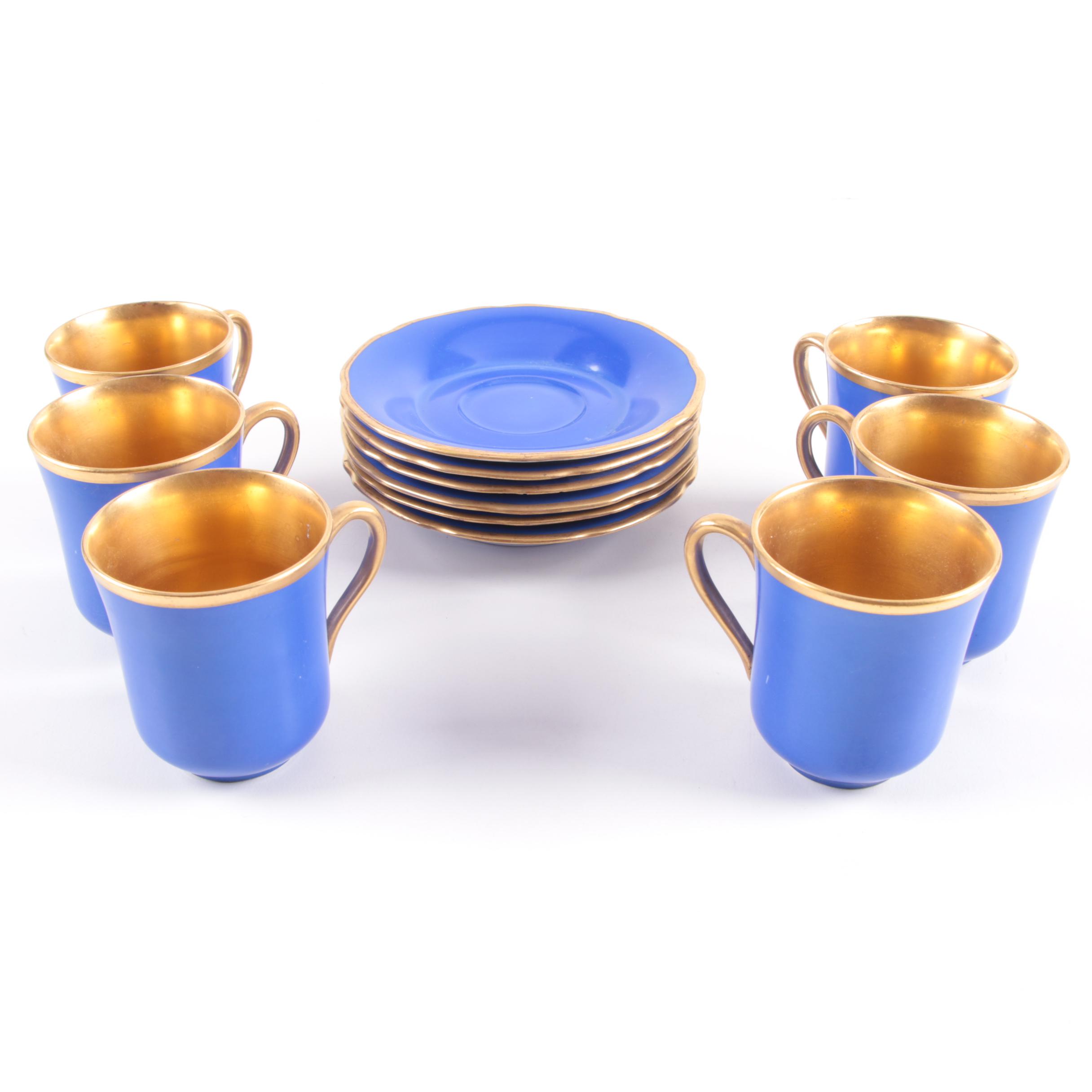 Vintage Blue and Gold Tone Demitasse Cups and Saucers