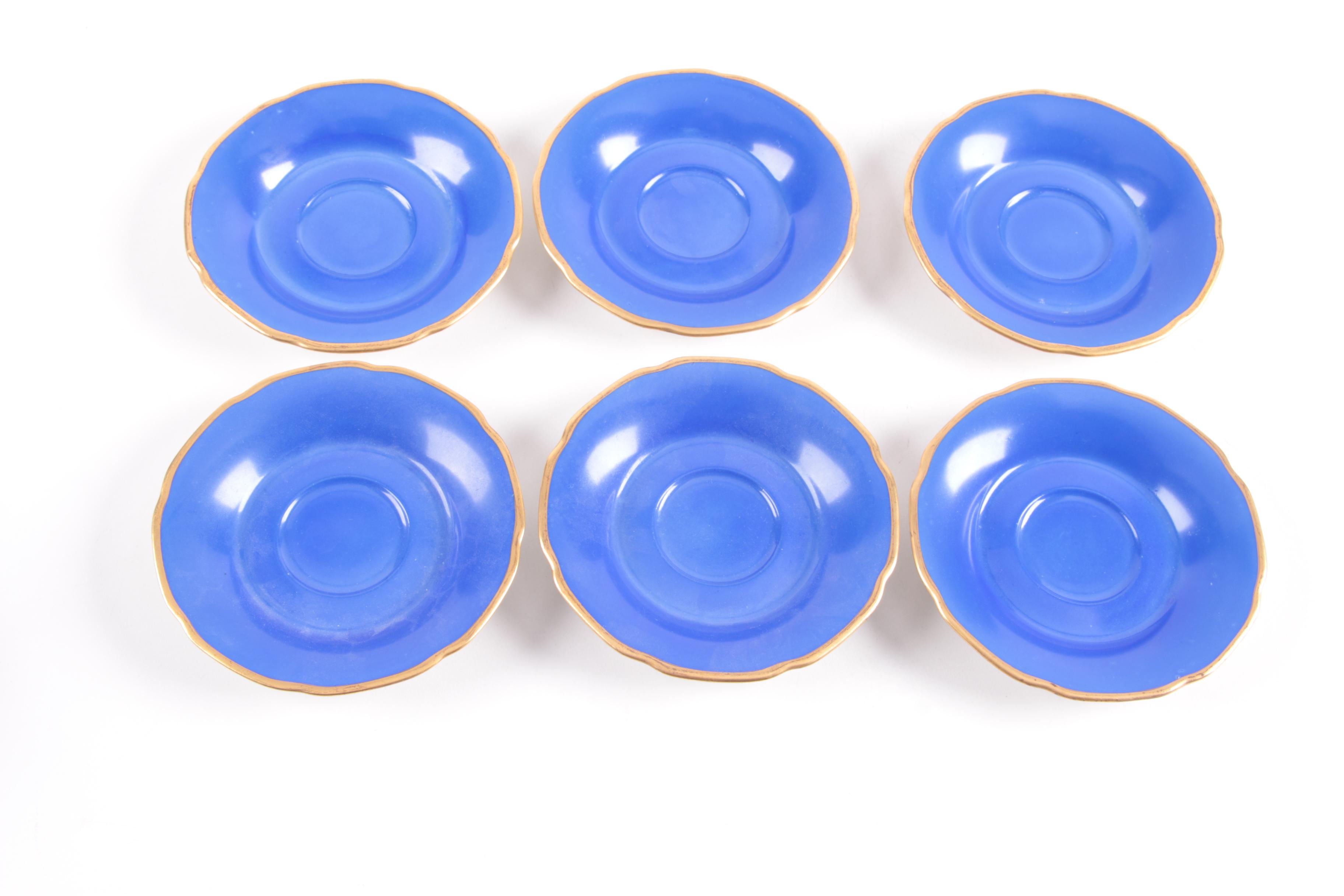 Vintage Blue and Gold Tone Demitasse Cups and Saucers