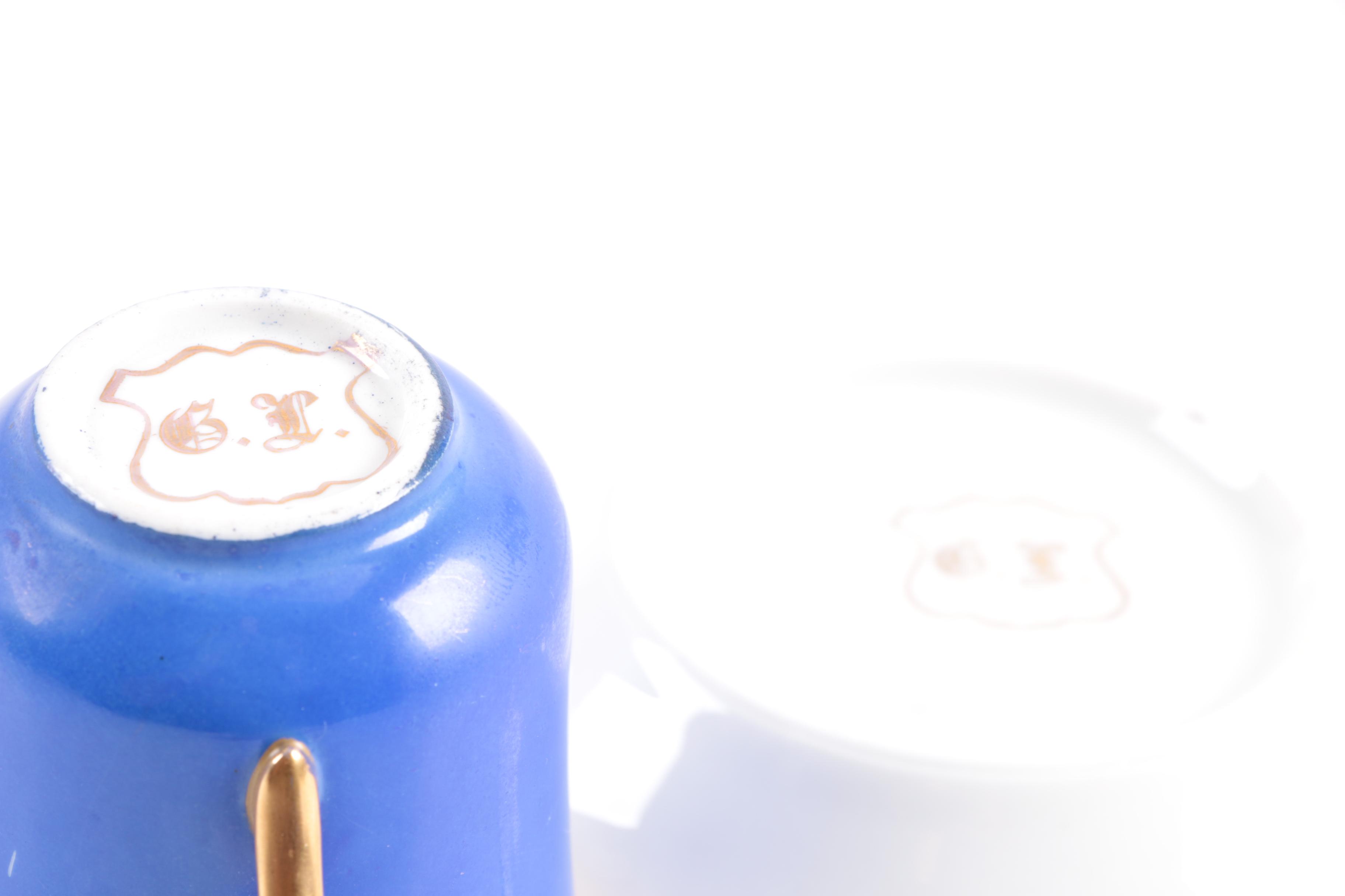 Vintage Blue and Gold Tone Demitasse Cups and Saucers