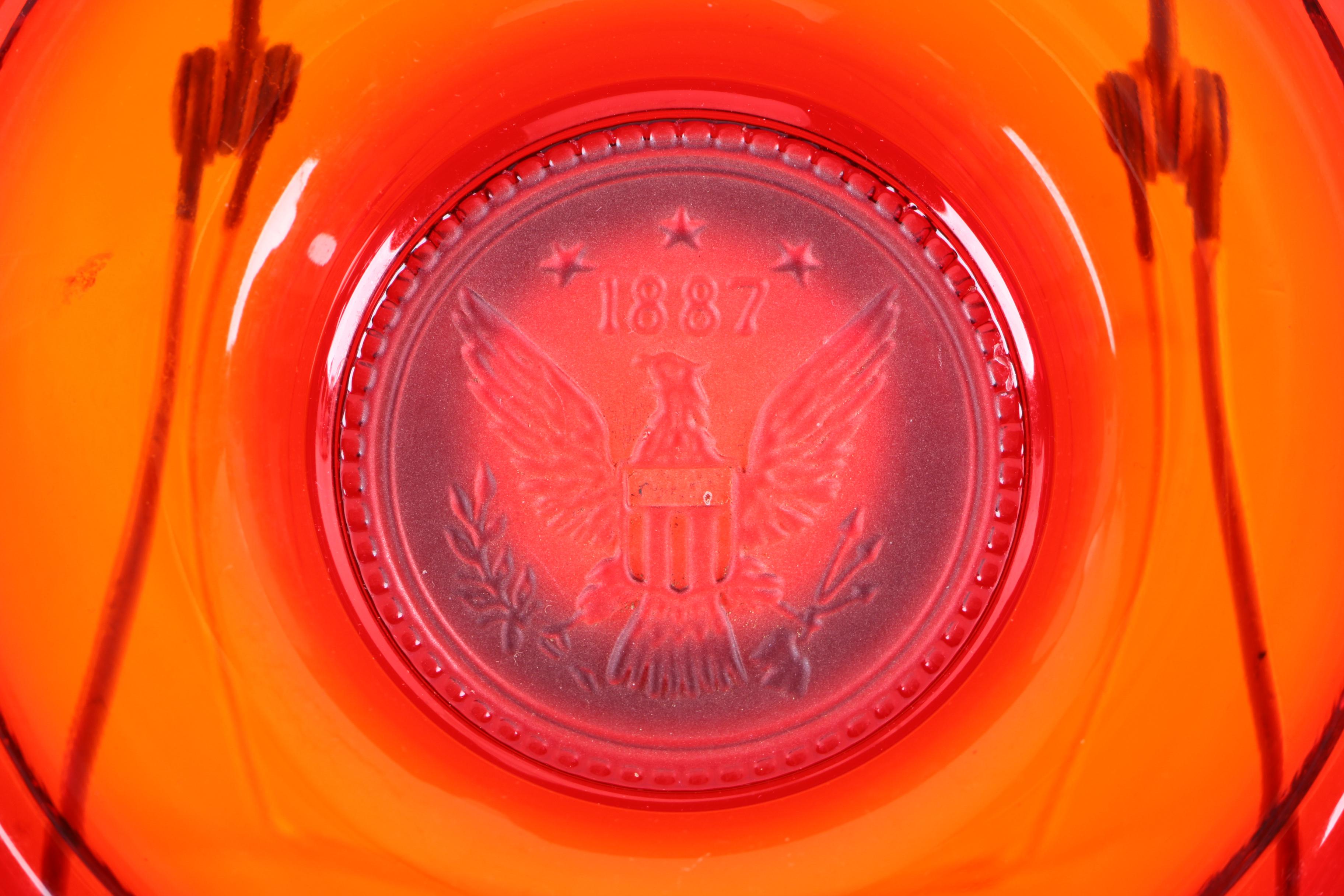 Vintage Fostoria Ruby Red Coin Glass Ashtray and Candleholders