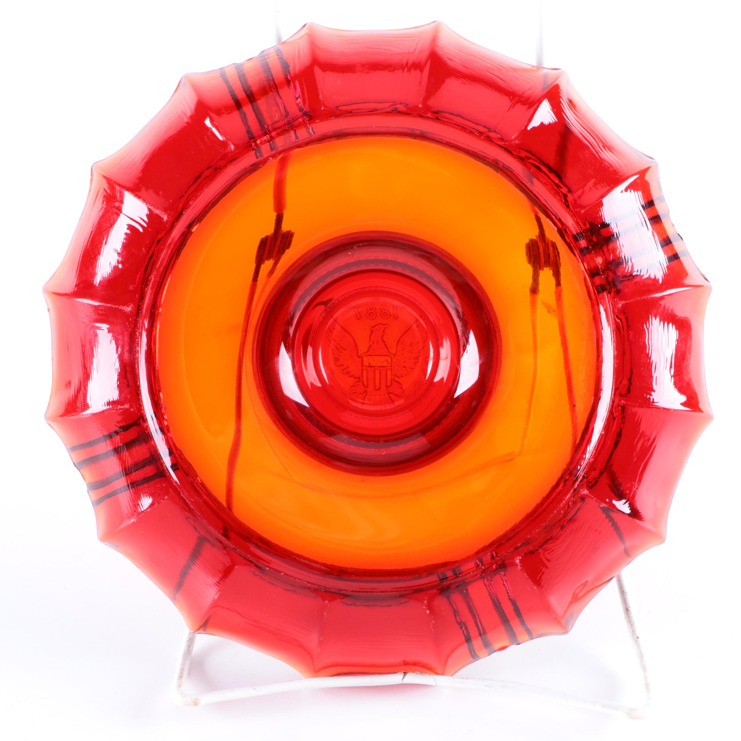 Vintage Fostoria Ruby Red Coin Glass Ashtray and Candleholders