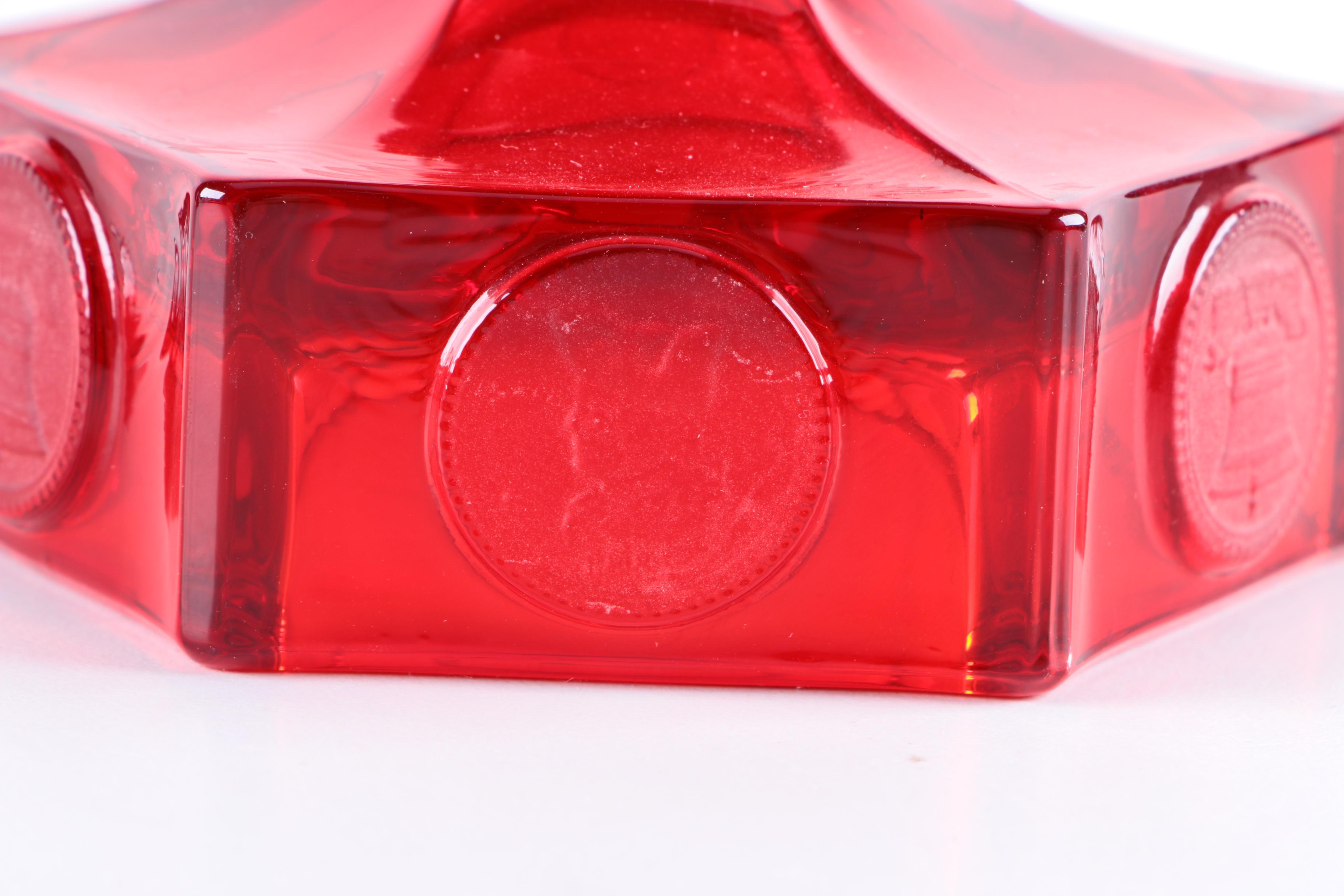 Vintage Fostoria Ruby Red Coin Glass Ashtray and Candleholders