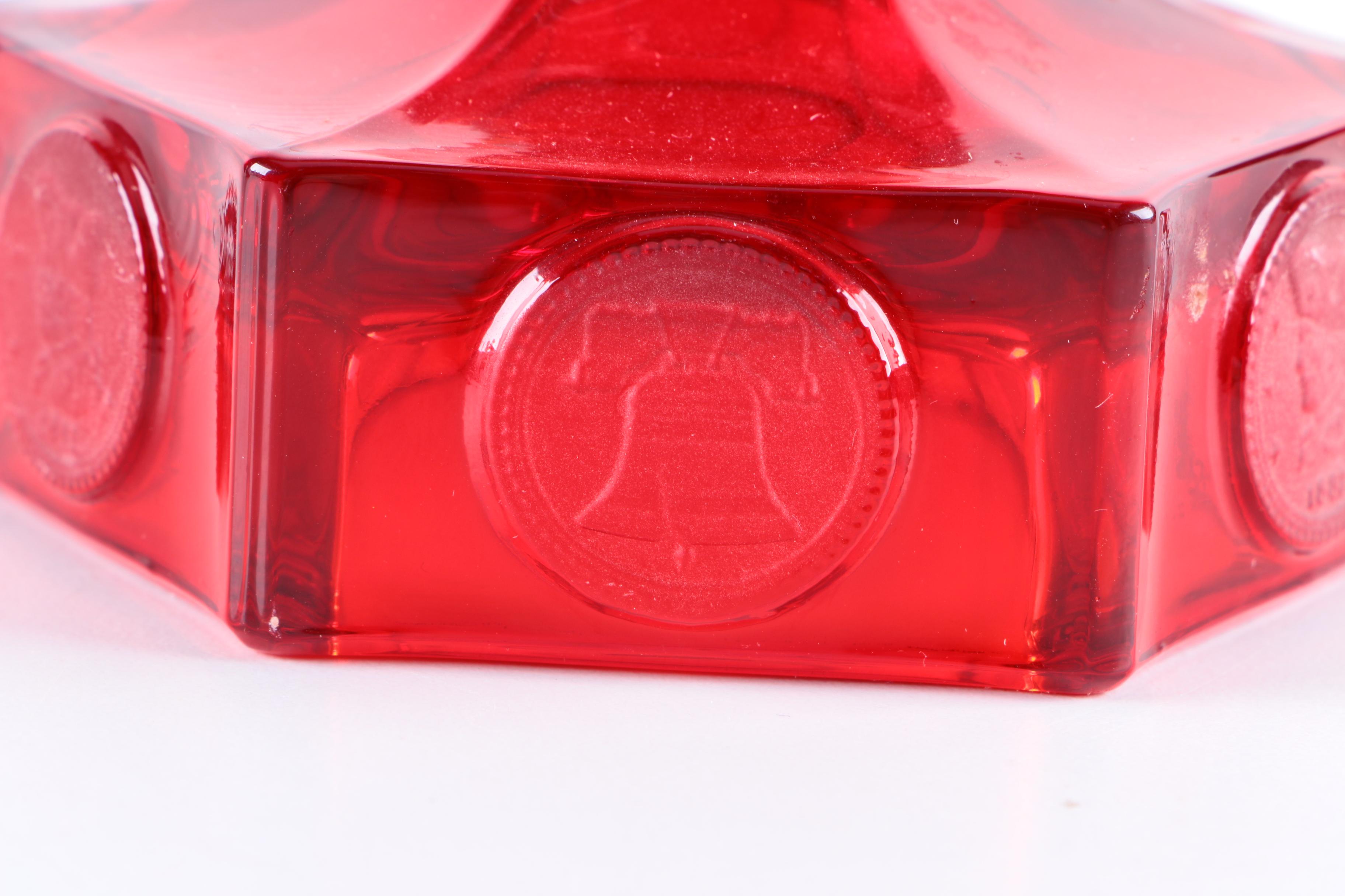 Vintage Fostoria Ruby Red Coin Glass Ashtray and Candleholders