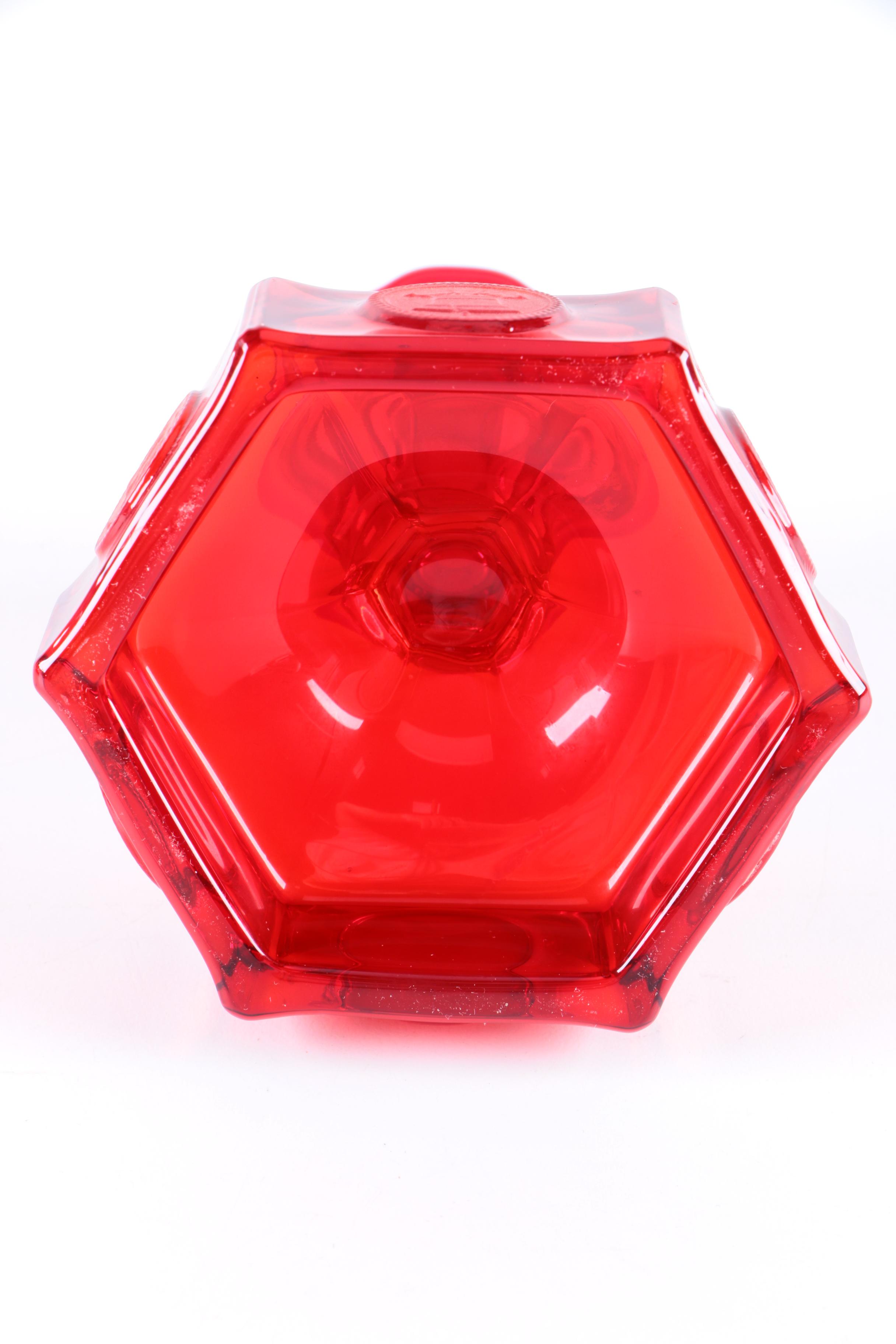 Vintage Fostoria Ruby Red Coin Glass Ashtray and Candleholders