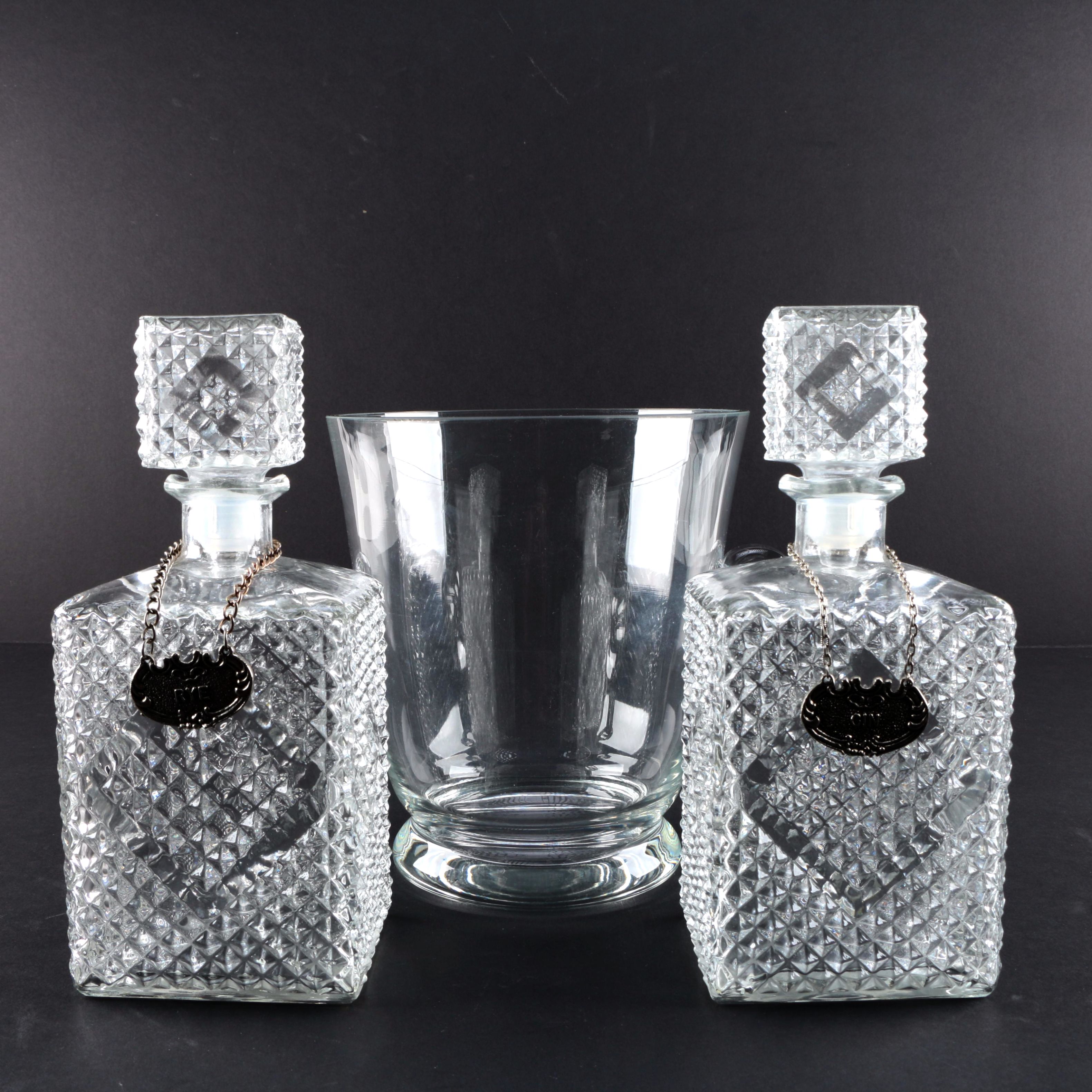 Cut Glass Decanters with Ice Bucket