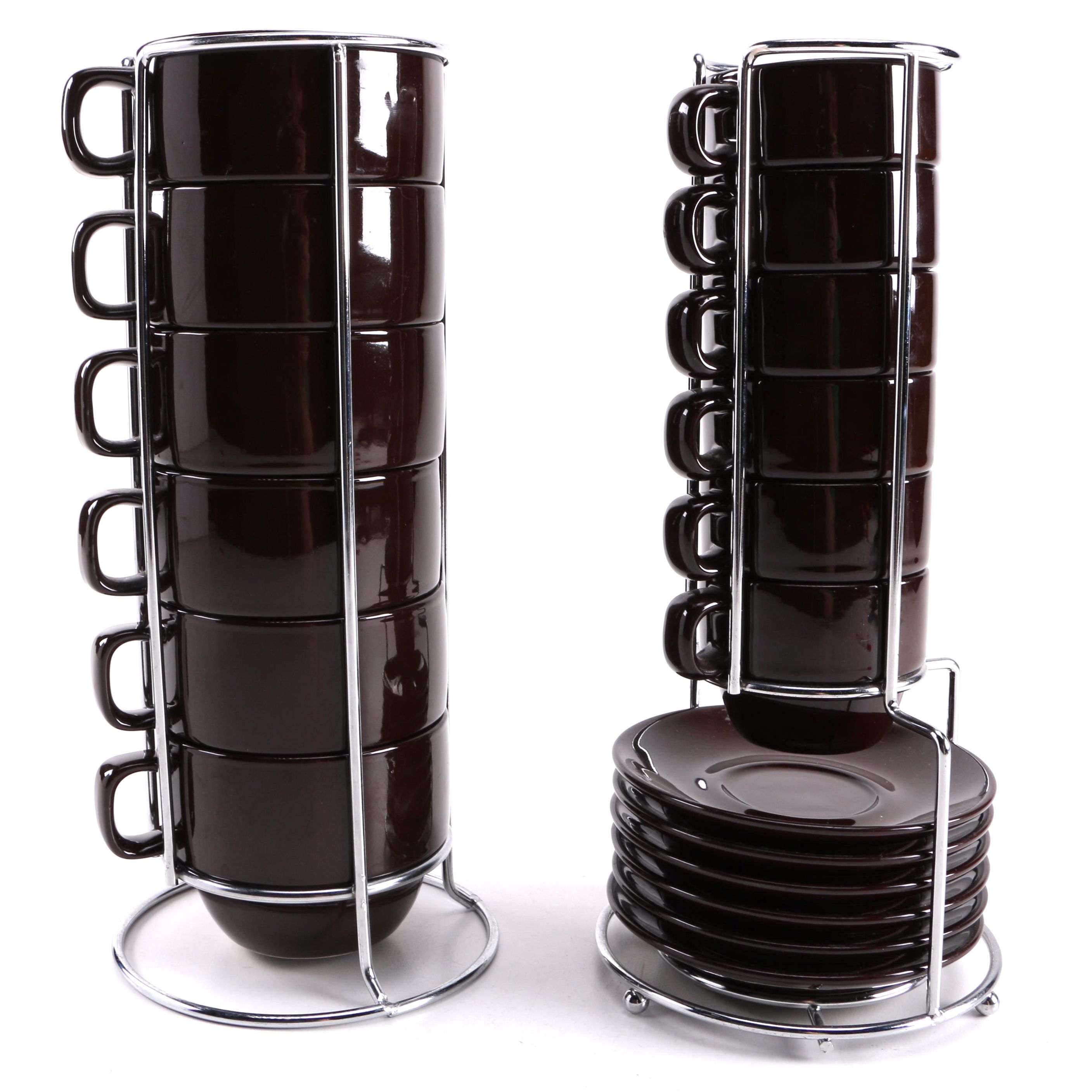 Ceramic Mugs and Saucer with Metal Racks