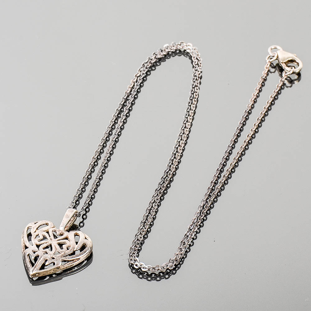 Sterling Silver Openwork Heart Pendant Necklace