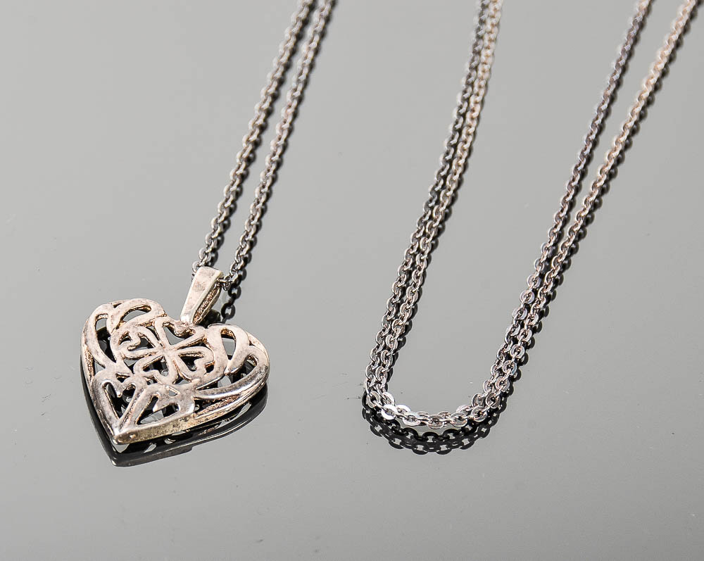 Sterling Silver Openwork Heart Pendant Necklace