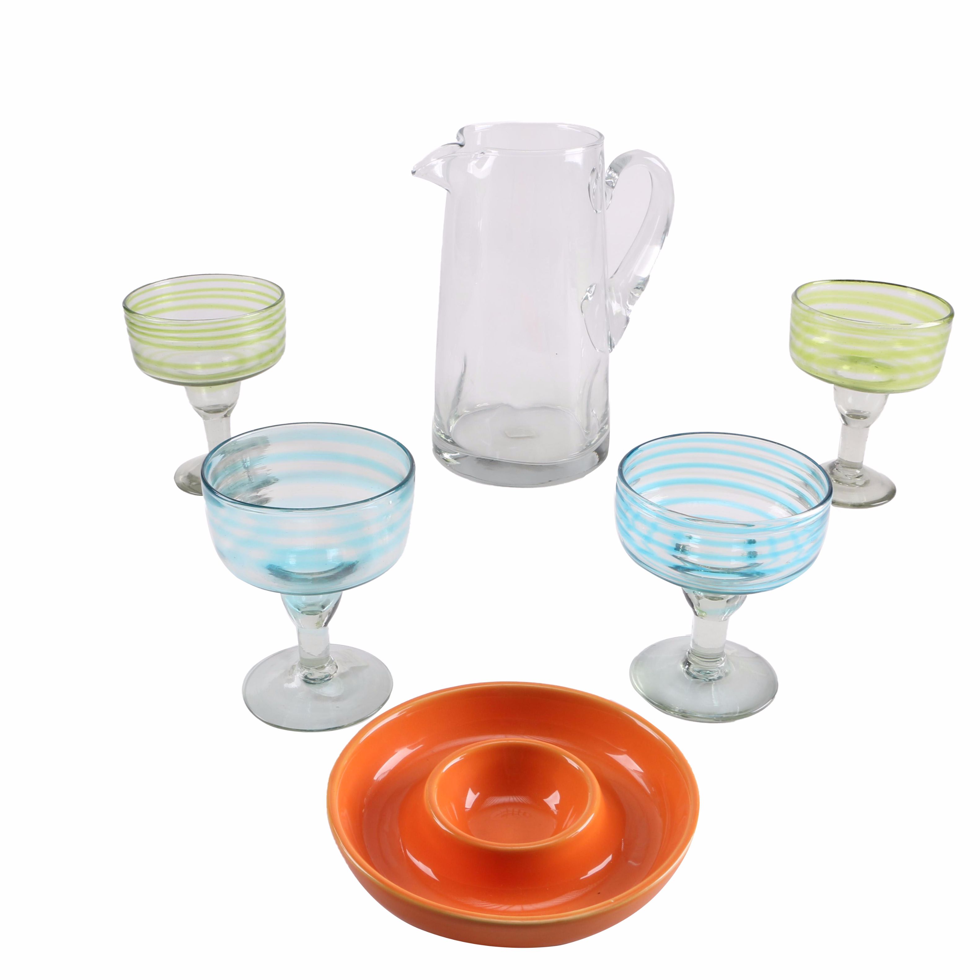 Crate & Barrel Glasses, Pitcher and Bowl
