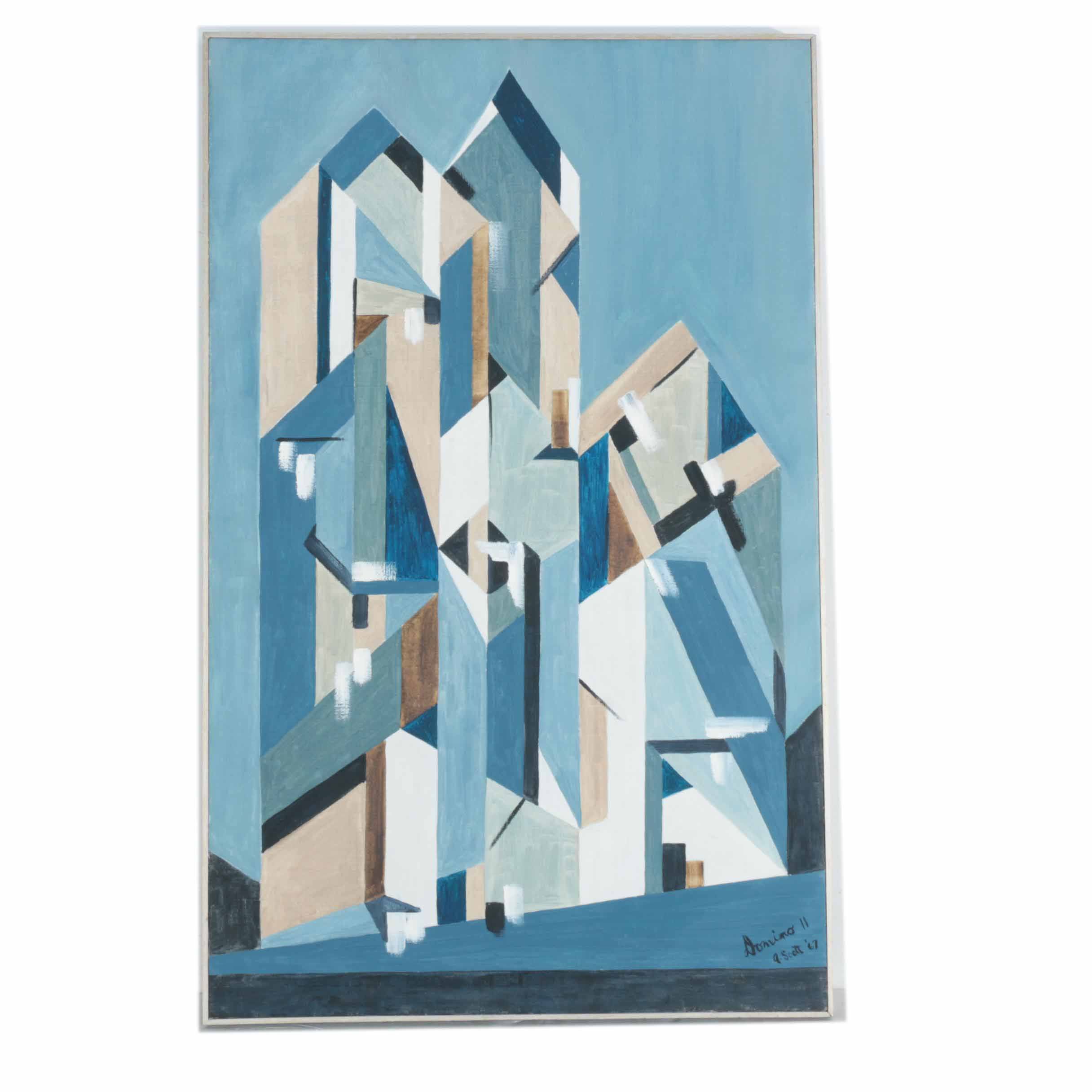 A. Scott 1967 Oil on Burlap "Domino 11"