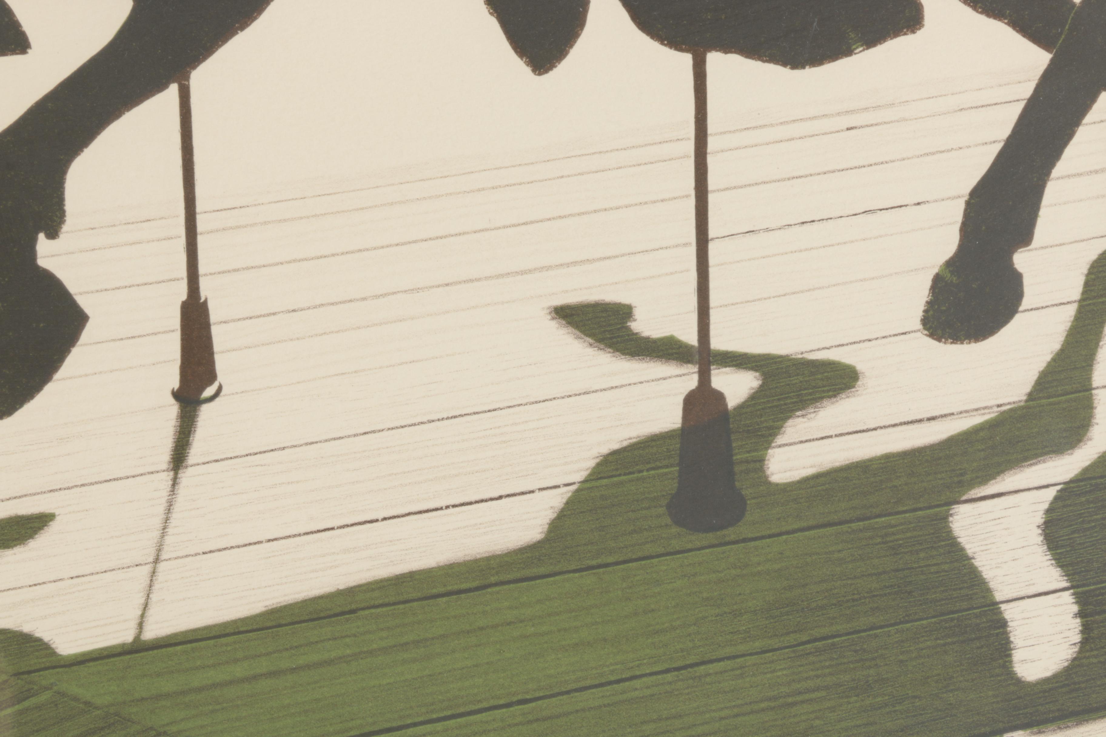 Robert Vickrey Stone Lithograph "Wooden Ponies"