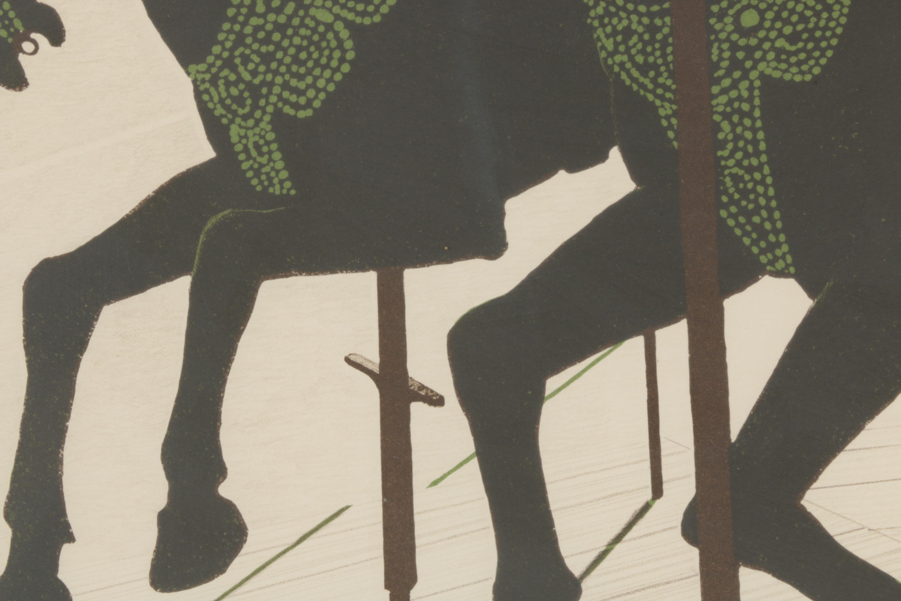 Robert Vickrey Stone Lithograph "Wooden Ponies"