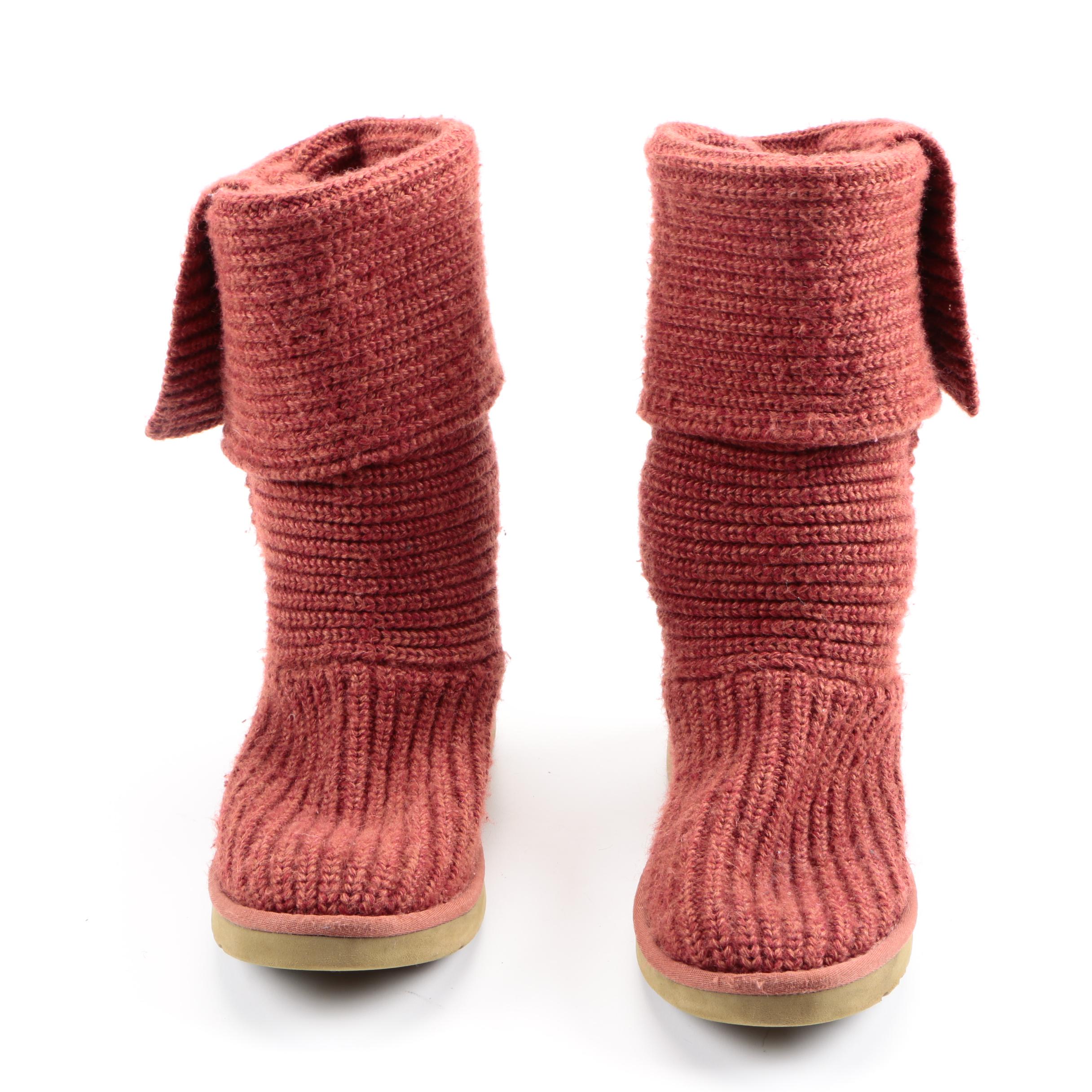 Red Knitted Sheep Skin Lining UGG Boots