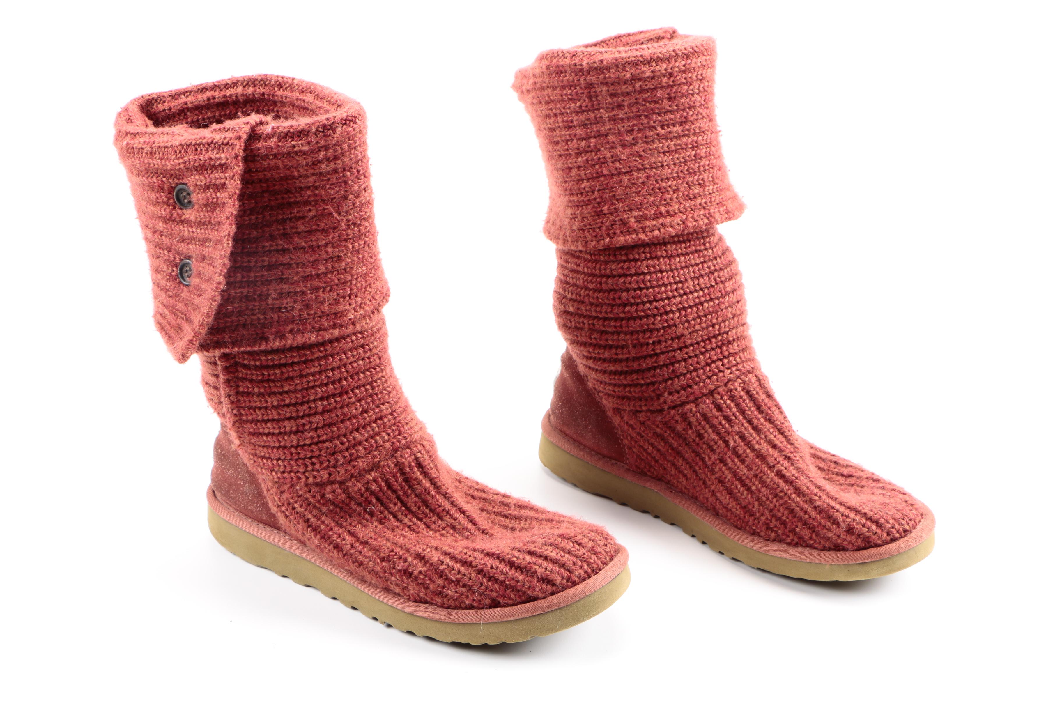 Red Knitted Sheep Skin Lining UGG Boots