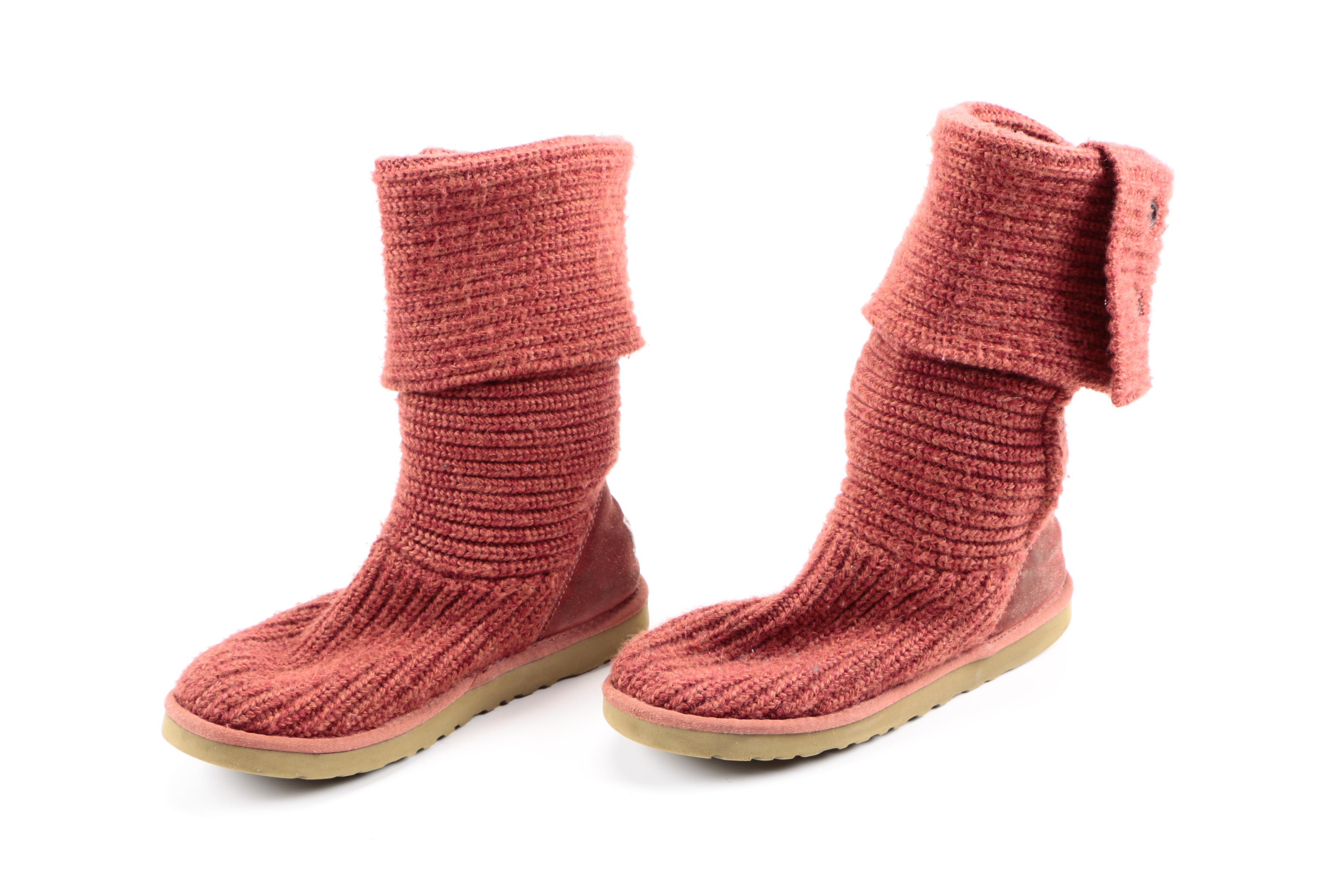 Red Knitted Sheep Skin Lining UGG Boots