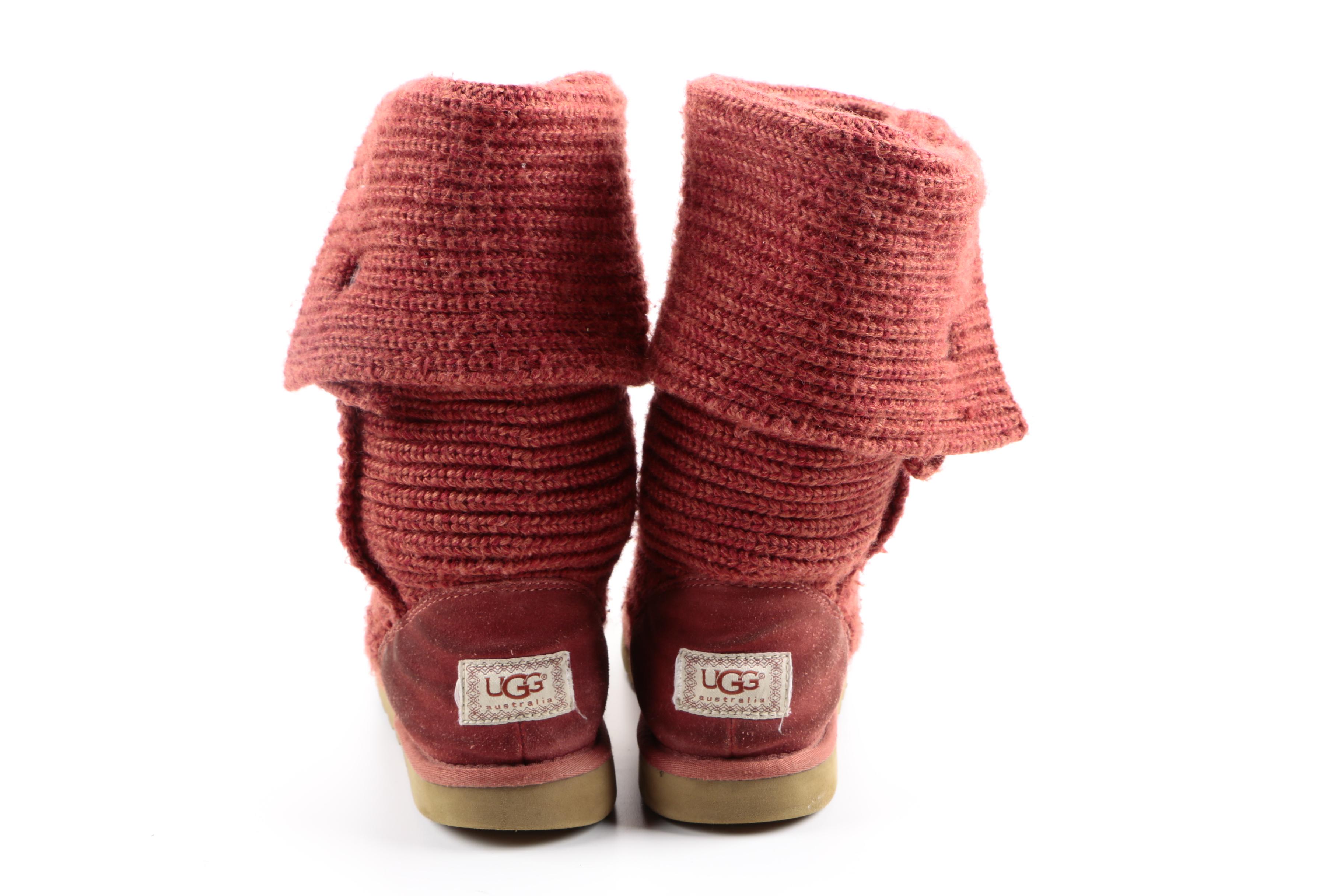 Red Knitted Sheep Skin Lining UGG Boots